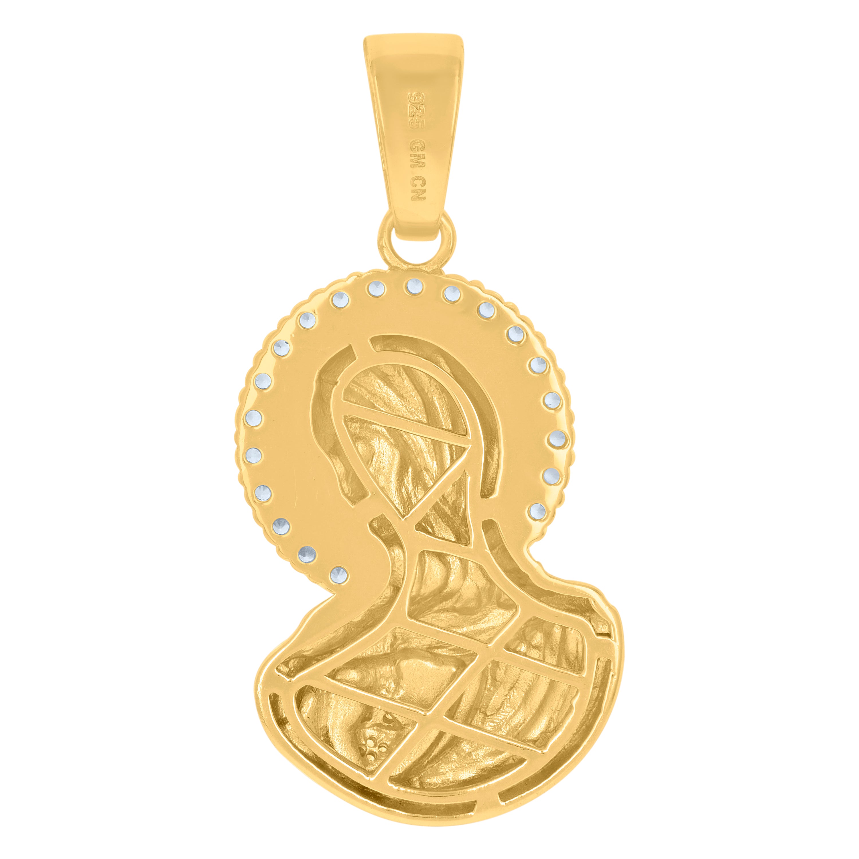 925 Sterling Silver Yellow-Tone Mens Cubic-Zirconia Mother Marry Religious Charm Pendant