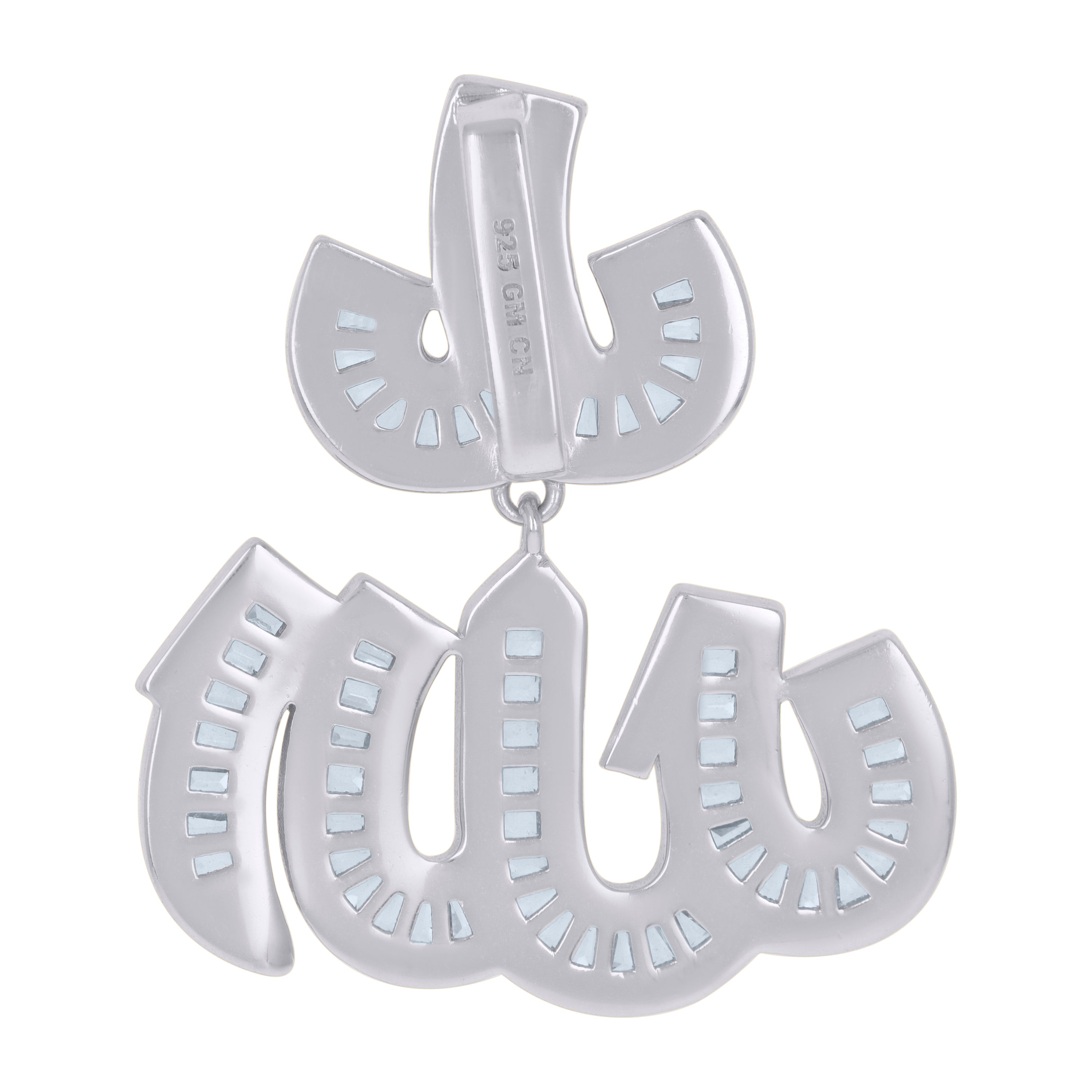 925 Sterling Silver Mens Round & Baguette Cubic-Zirconia Allah Symbol Religious Charm Pendant