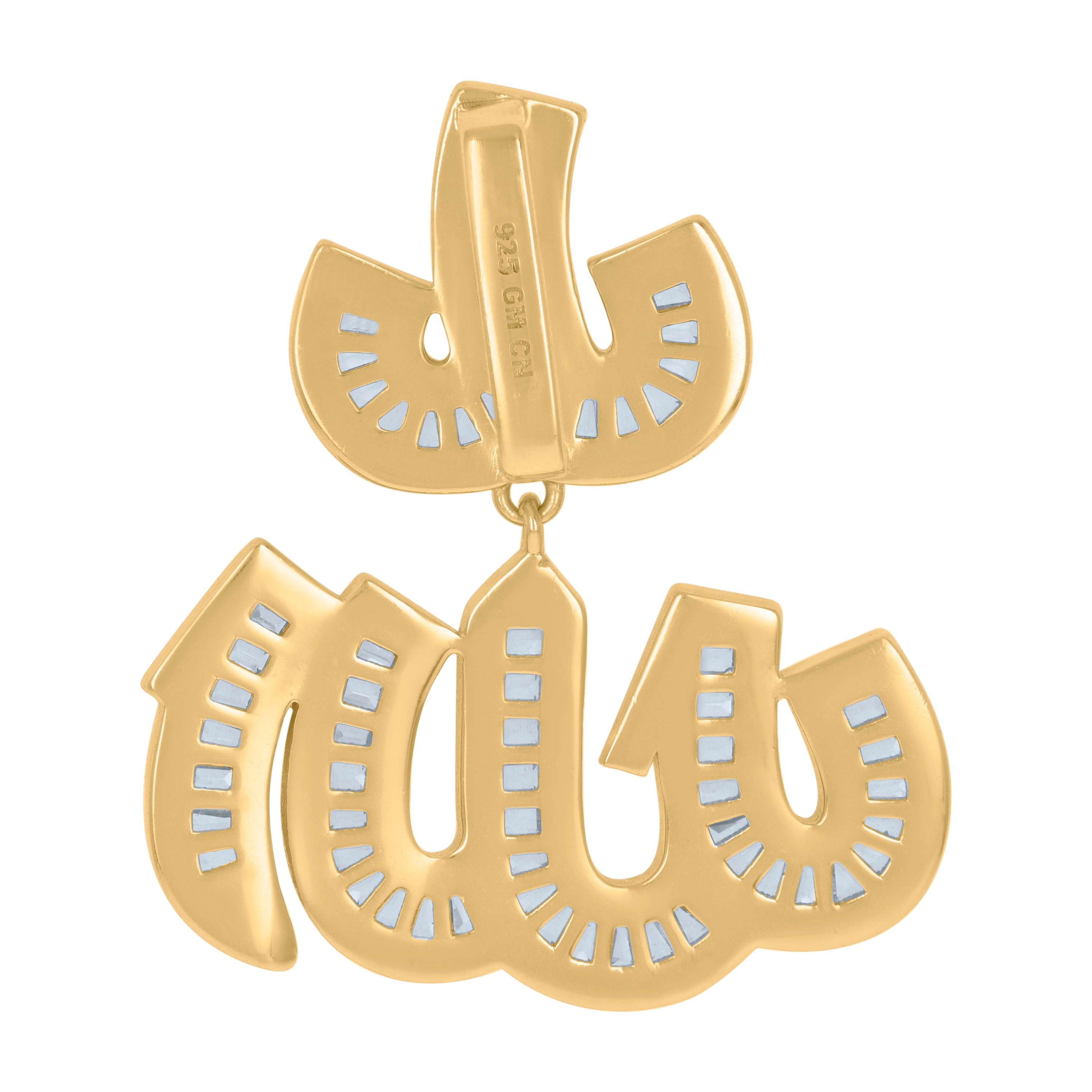 925 Sterling Silver Yellow-Tone Mens Round & Baguette Cubic-Zirconia Allah Symbol Religious Charm Pendant