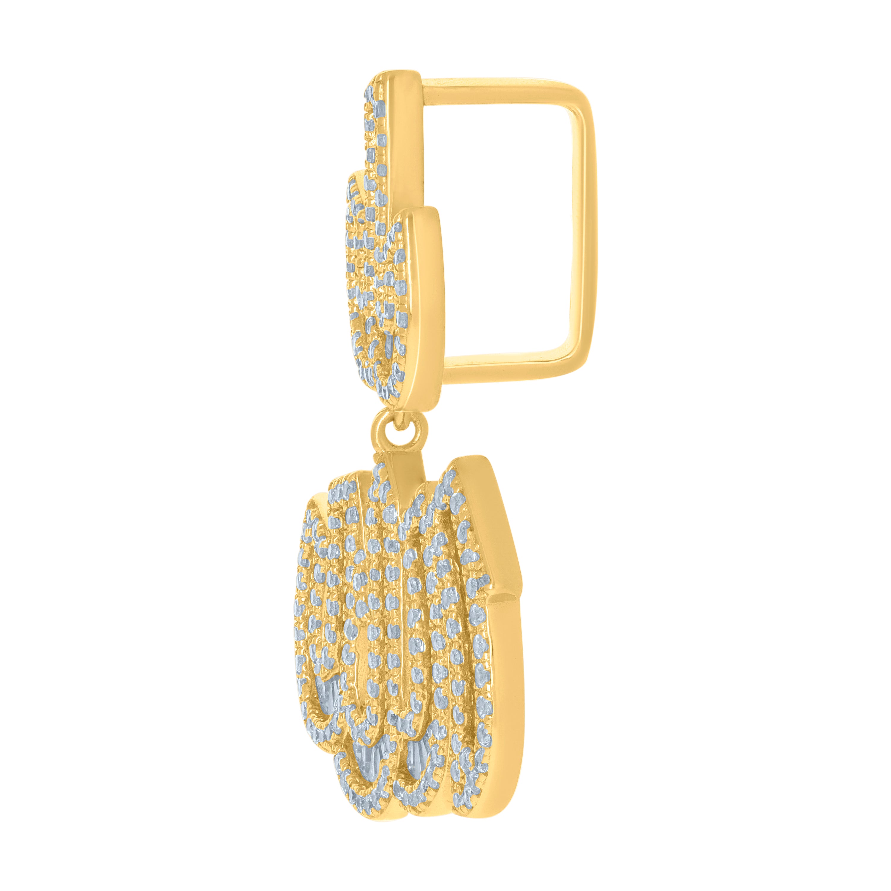 925 Sterling Silver Yellow-Tone Mens Round & Baguette Cubic-Zirconia Allah Symbol Religious Charm Pendant