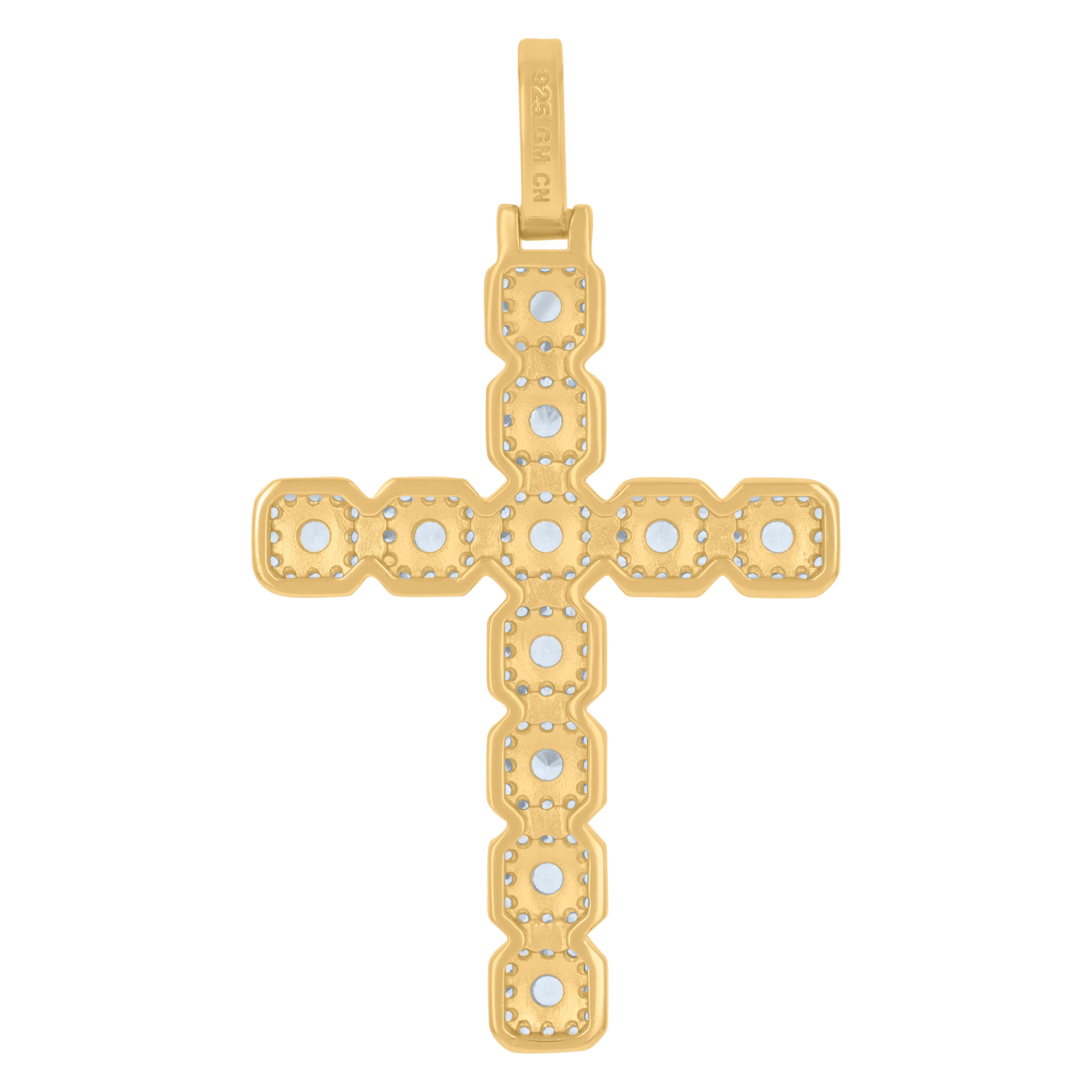925 Sterling Silver Yellow-Tone Mens Cubic-Zirconia Cross Religious Charm Pendant