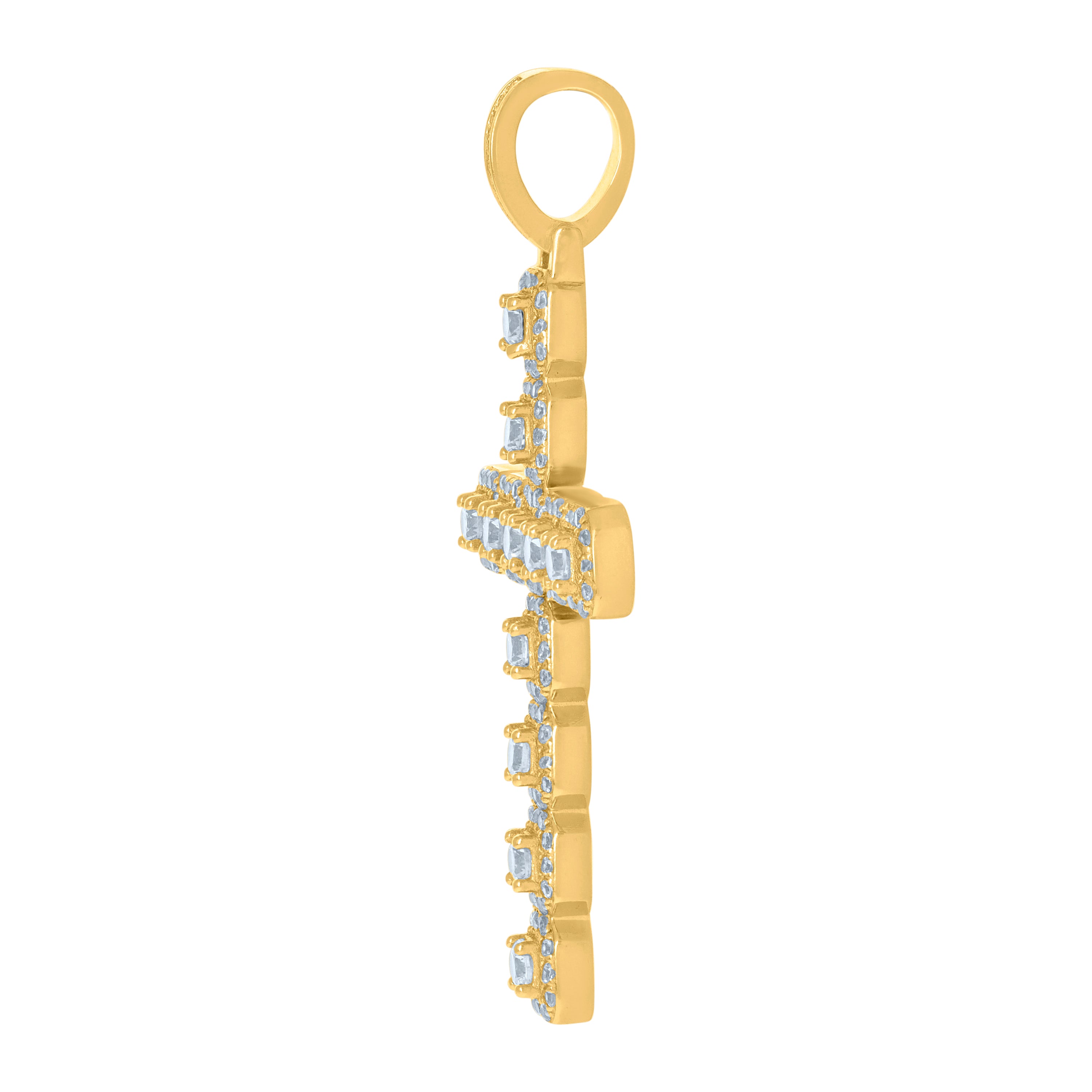 925 Sterling Silver Yellow-Tone Mens Cubic-Zirconia Cross Religious Charm Pendant