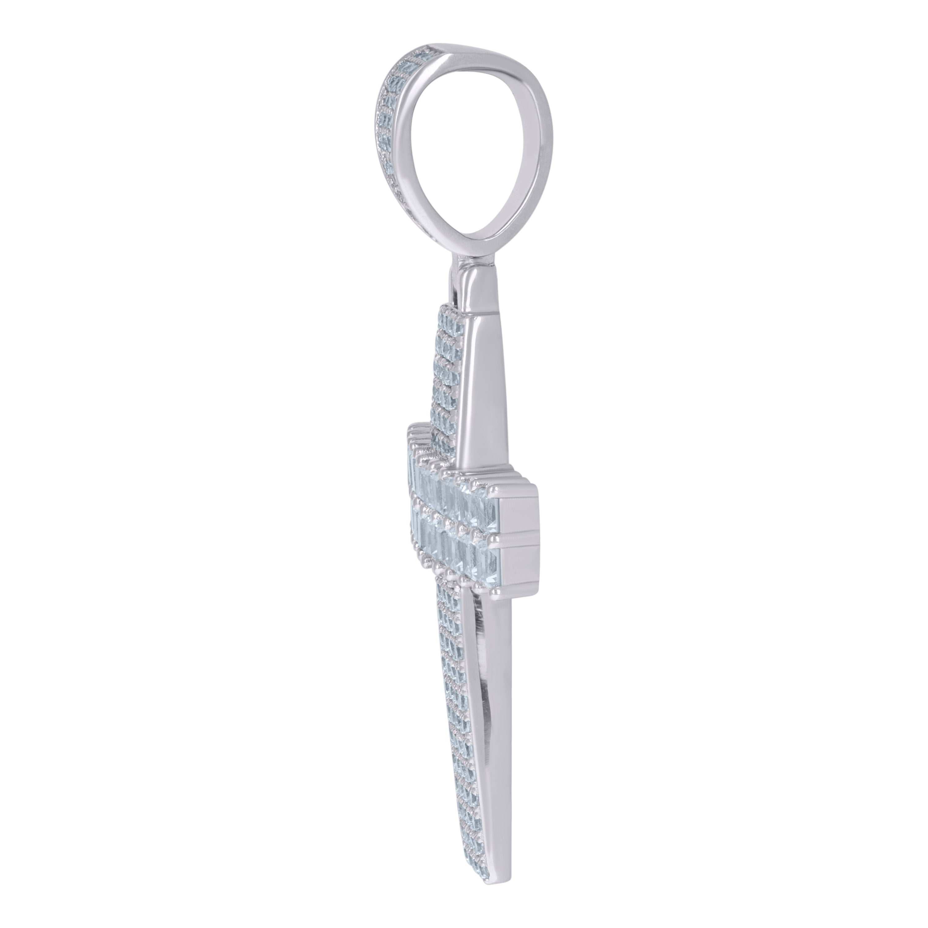 925 Sterling Silver Mens Round & Baguette Cubic-Zirconia Cross Religious Charm Pendant