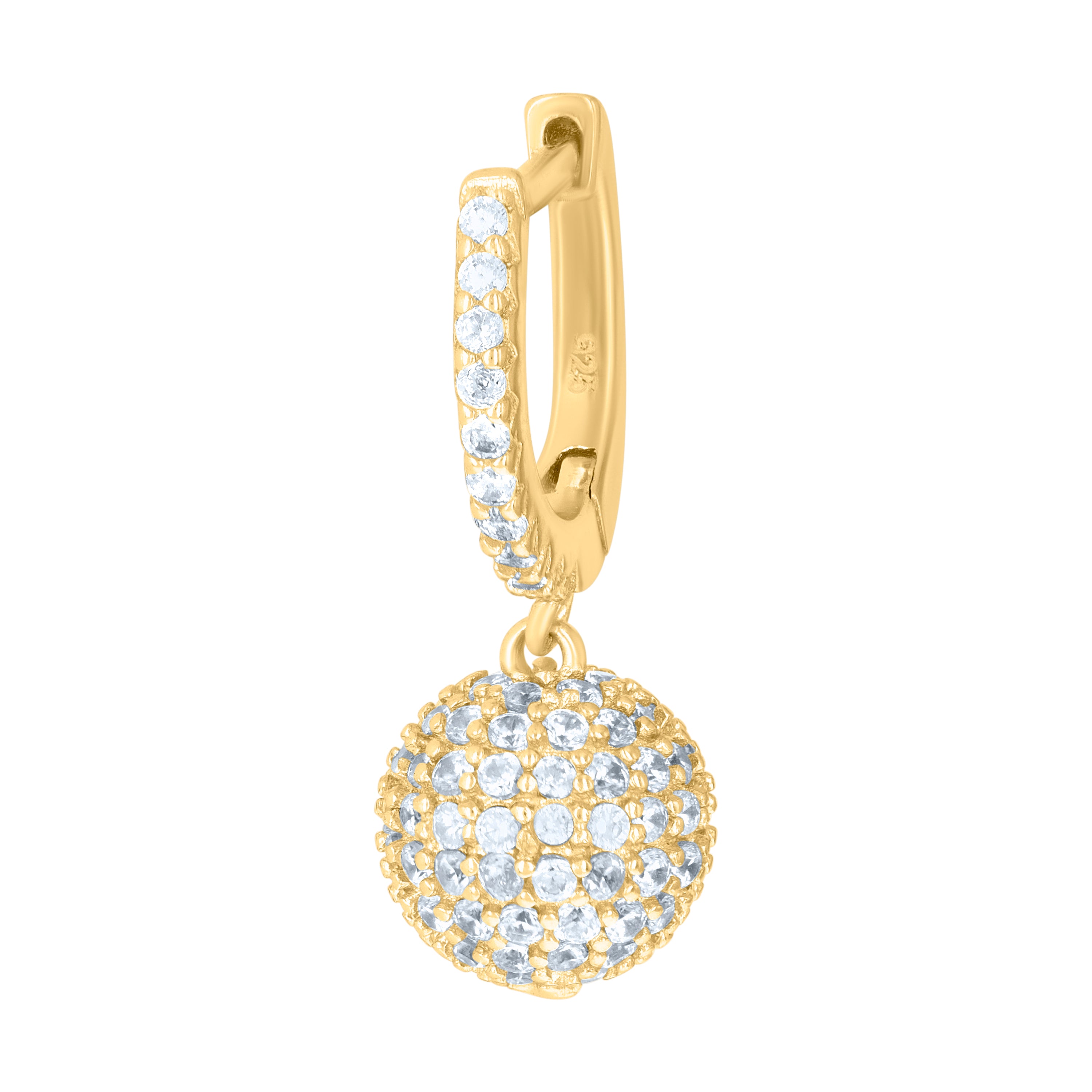 925 Sterling Silver Yellow-Tone Unisex Cubic-Zirconia Ball Endless Dangle Hoop Earrings