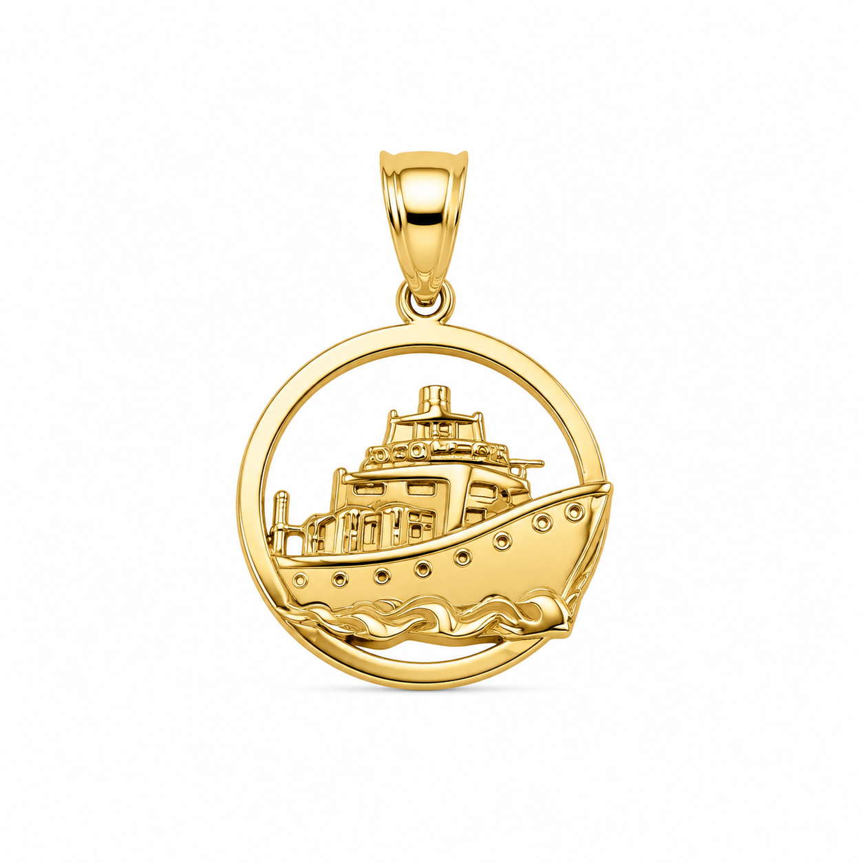 10KT Yellow Gold Round Ship Pendant [A3B7]