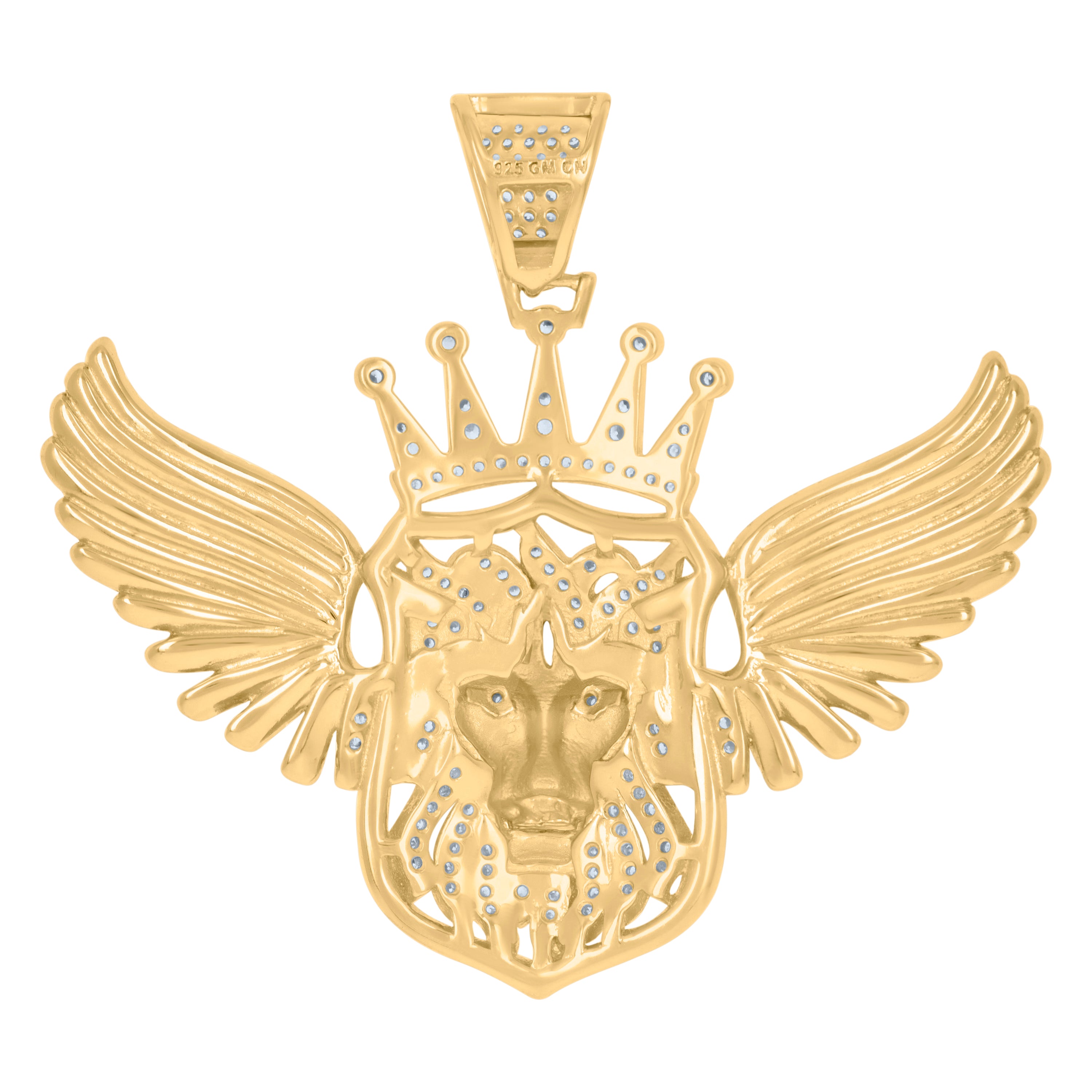 925 Sterling Silver Yellow-Tone Mens Cubic-Zirconia Leo/Lion Animal Zodiac Sign/Wildlife Charm Pendant