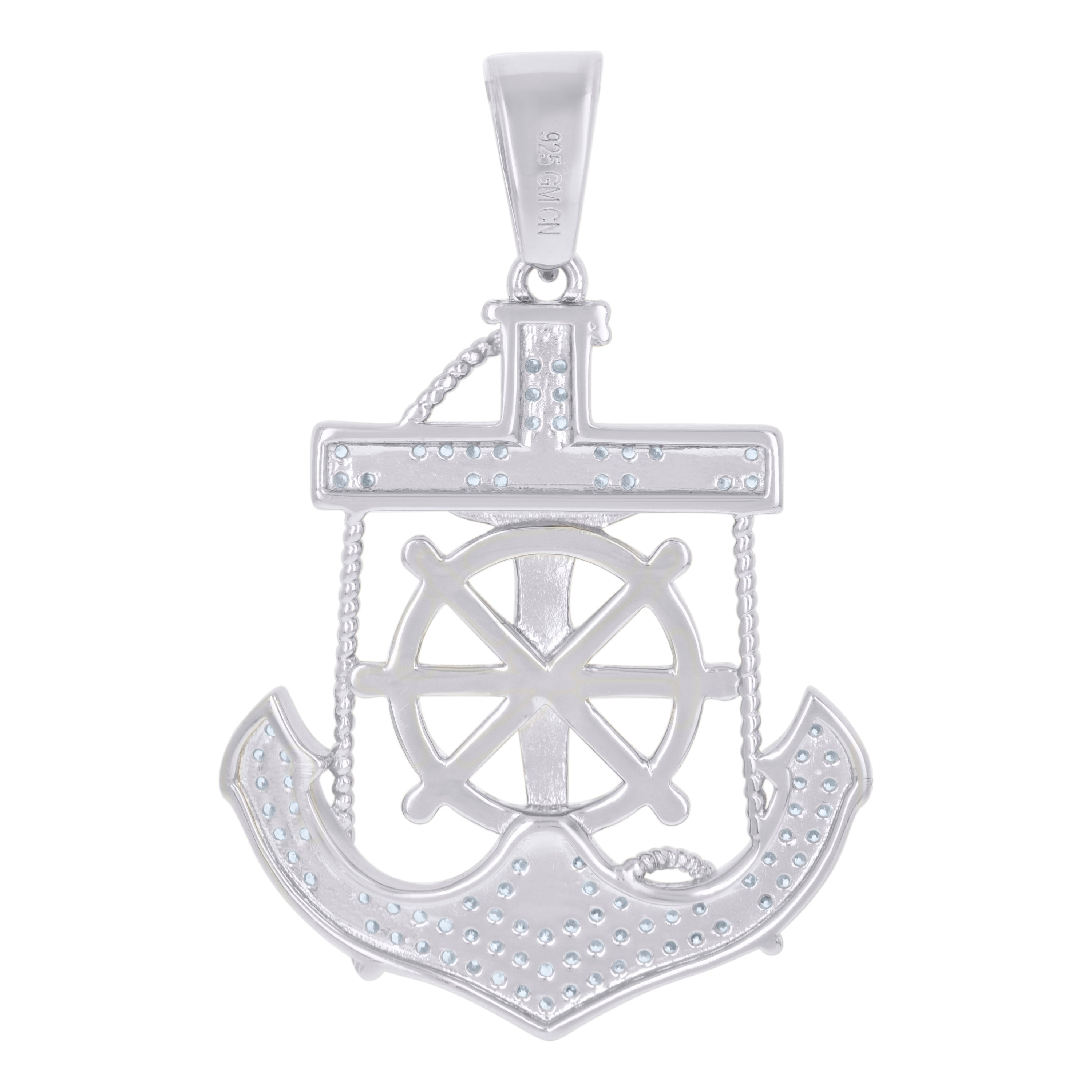 925 Sterling Silver Mens Cubic-Zirconia Anchor Crucifix Religious Charm Pendant