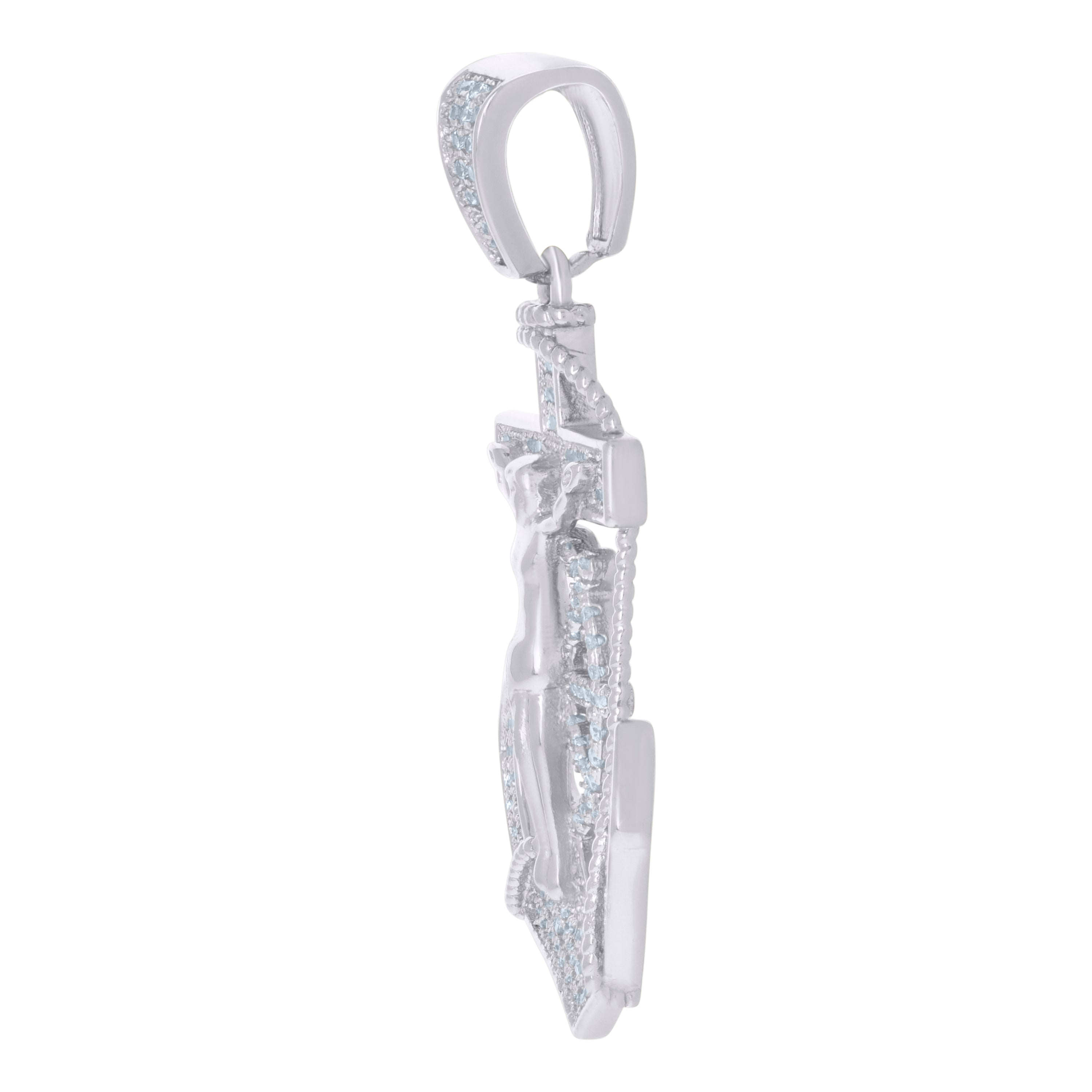 925 Sterling Silver Mens Cubic-Zirconia Anchor Crucifix Religious Charm Pendant