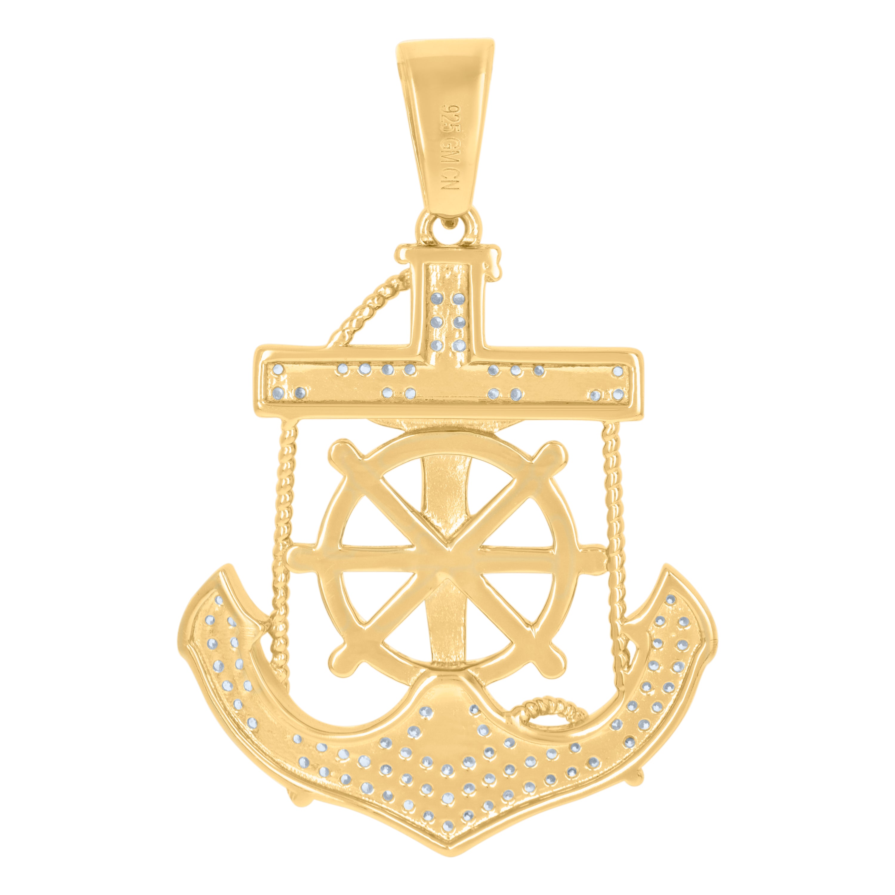 925 Sterling Silver Yellow-Tone Mens Cubic-Zirconia Anchor Crucifix Religious Charm Pendant