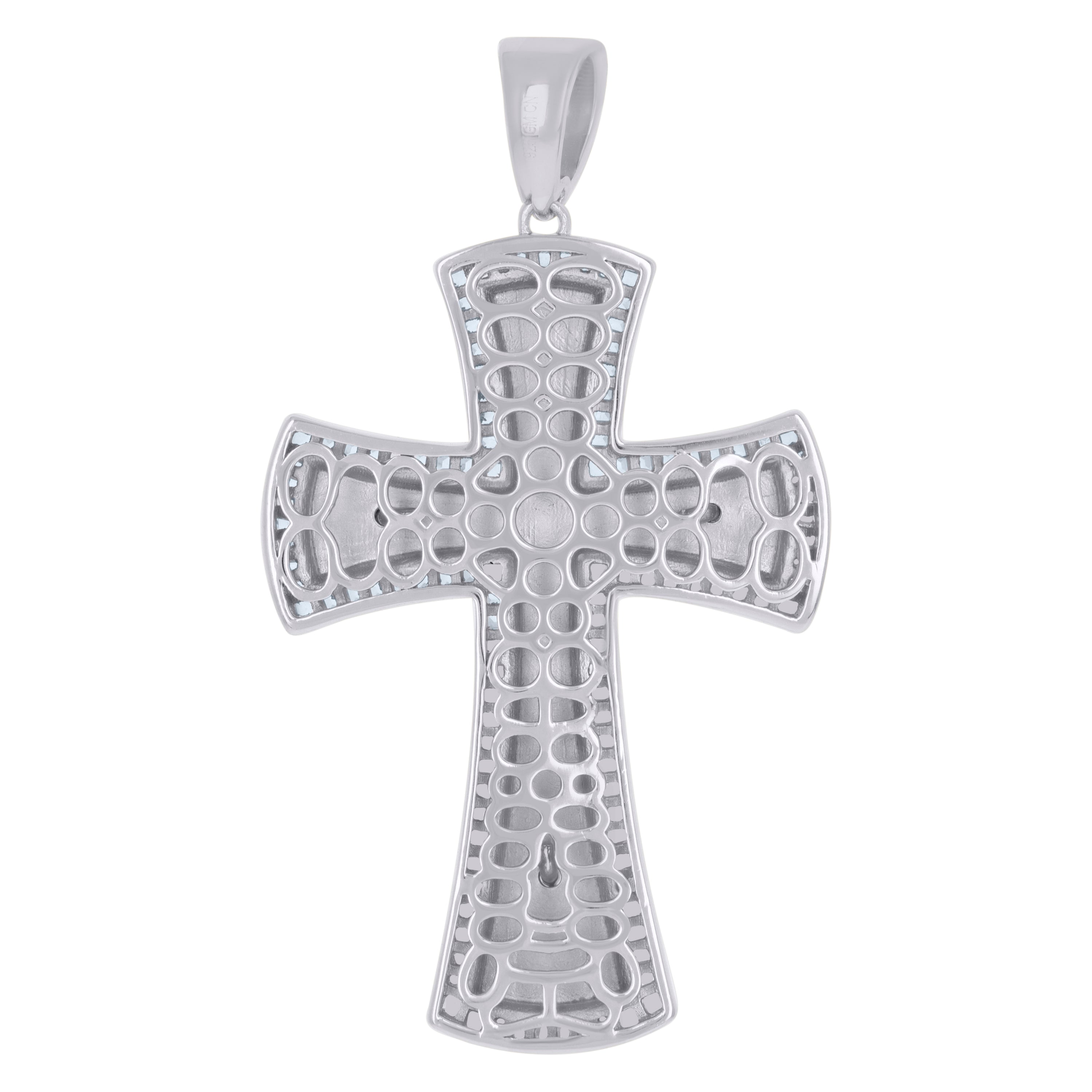 925 Sterling Silver Mens Baguette Cubic-Zirconia Crucifix Cross Religious Charm Pendant