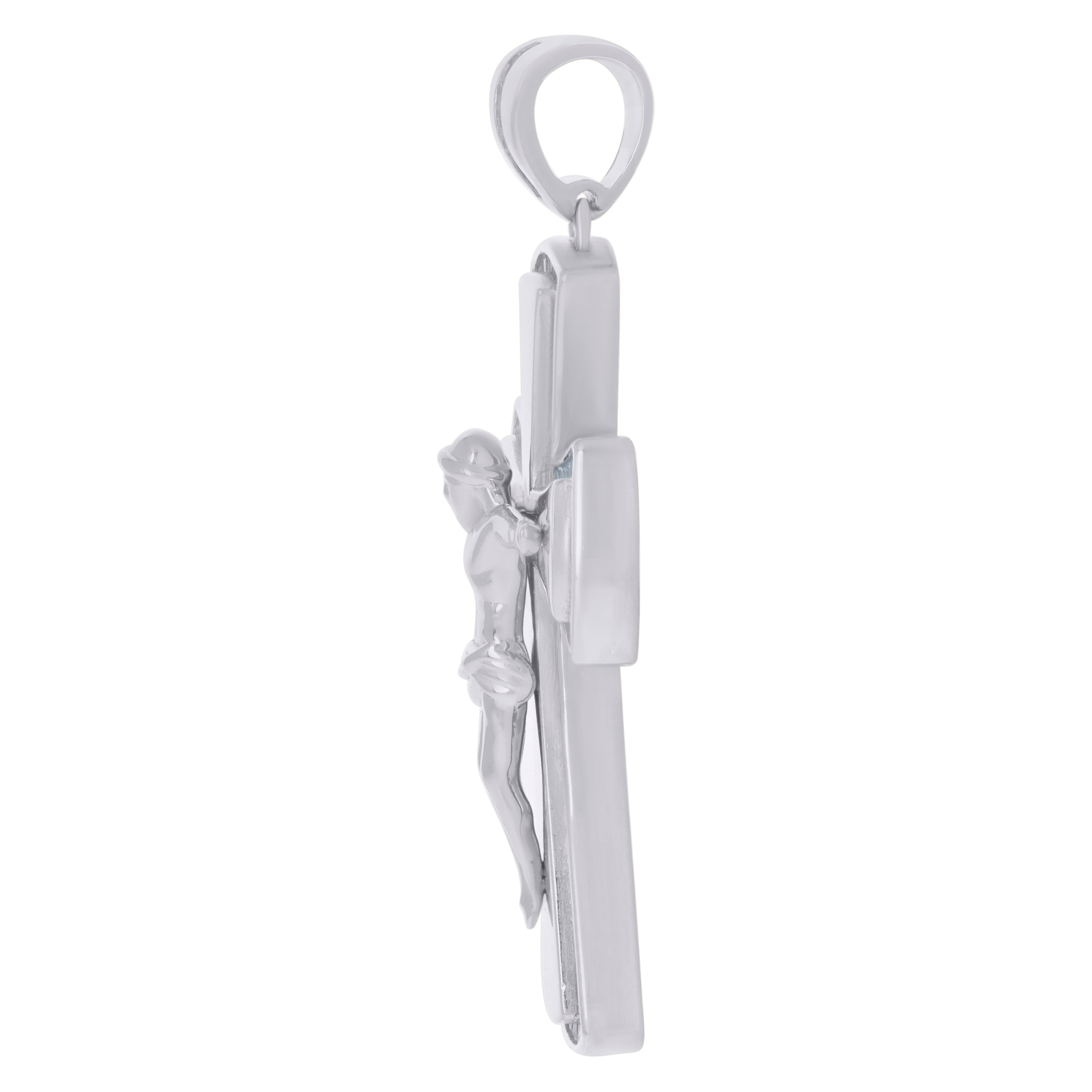 925 Sterling Silver Mens Baguette Cubic-Zirconia Crucifix Cross Religious Charm Pendant