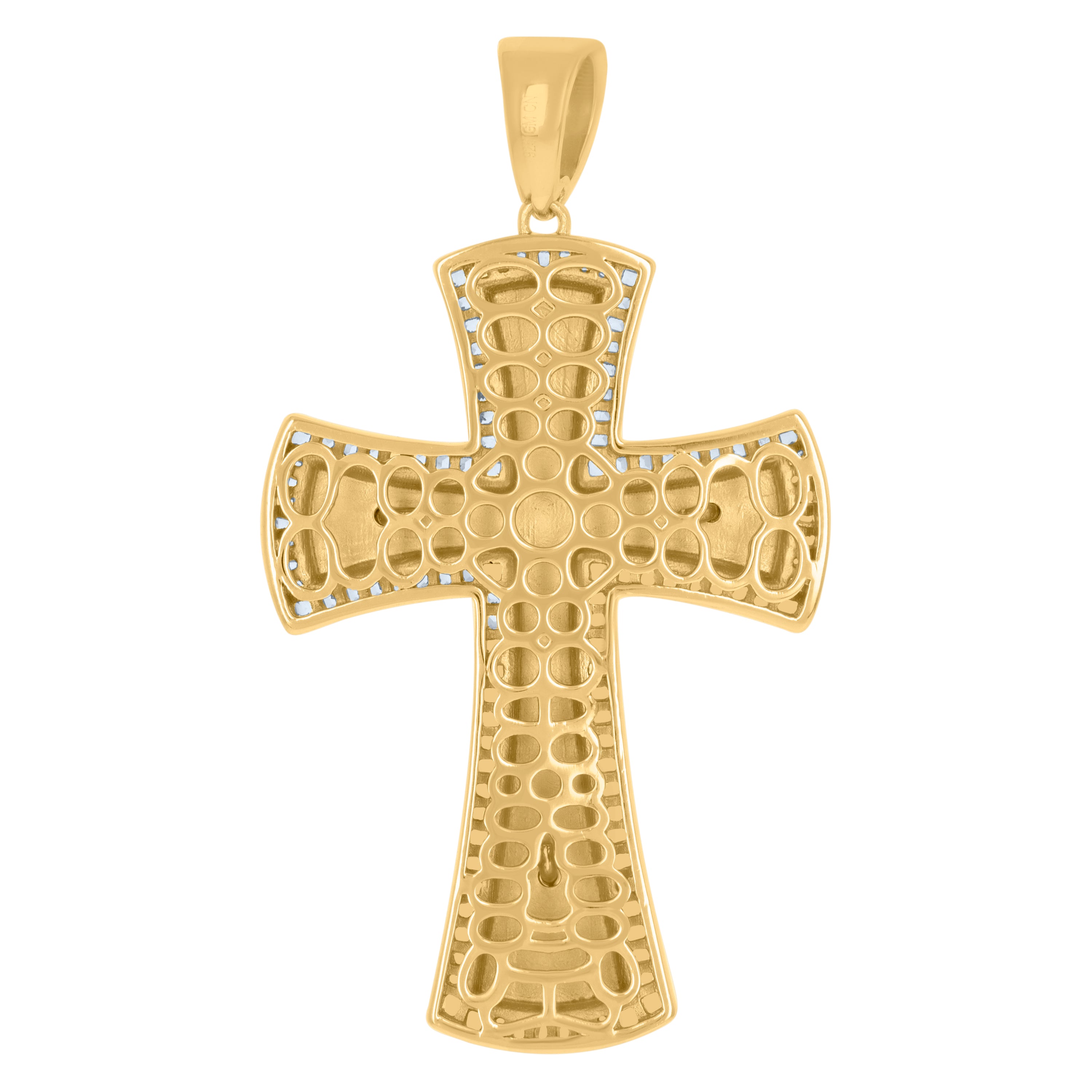 925 Sterling Silver Yellow-Tone Mens Baguette Cubic-Zirconia Crucifix Cross Religious Charm Pendant