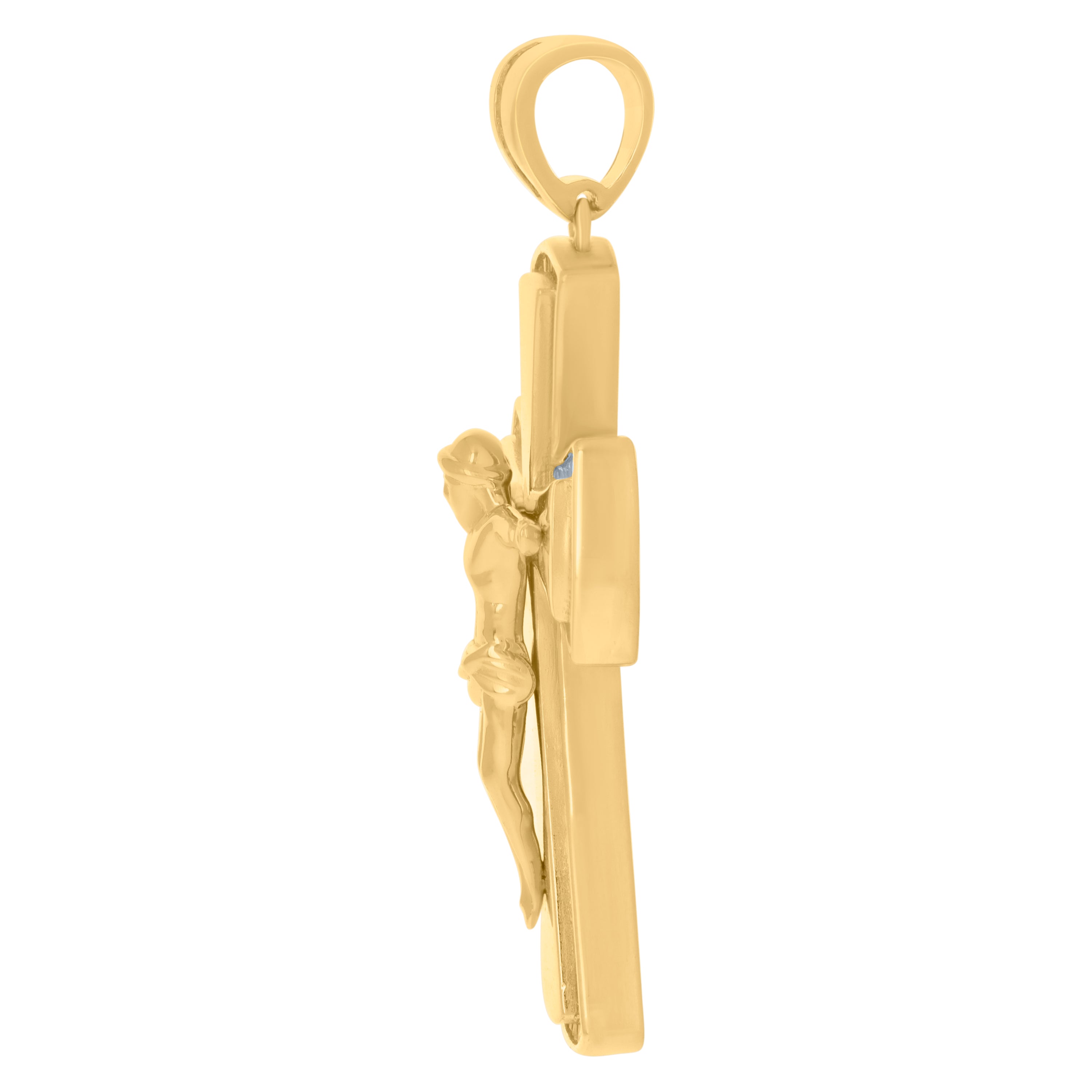 925 Sterling Silver Yellow-Tone Mens Baguette Cubic-Zirconia Crucifix Cross Religious Charm Pendant
