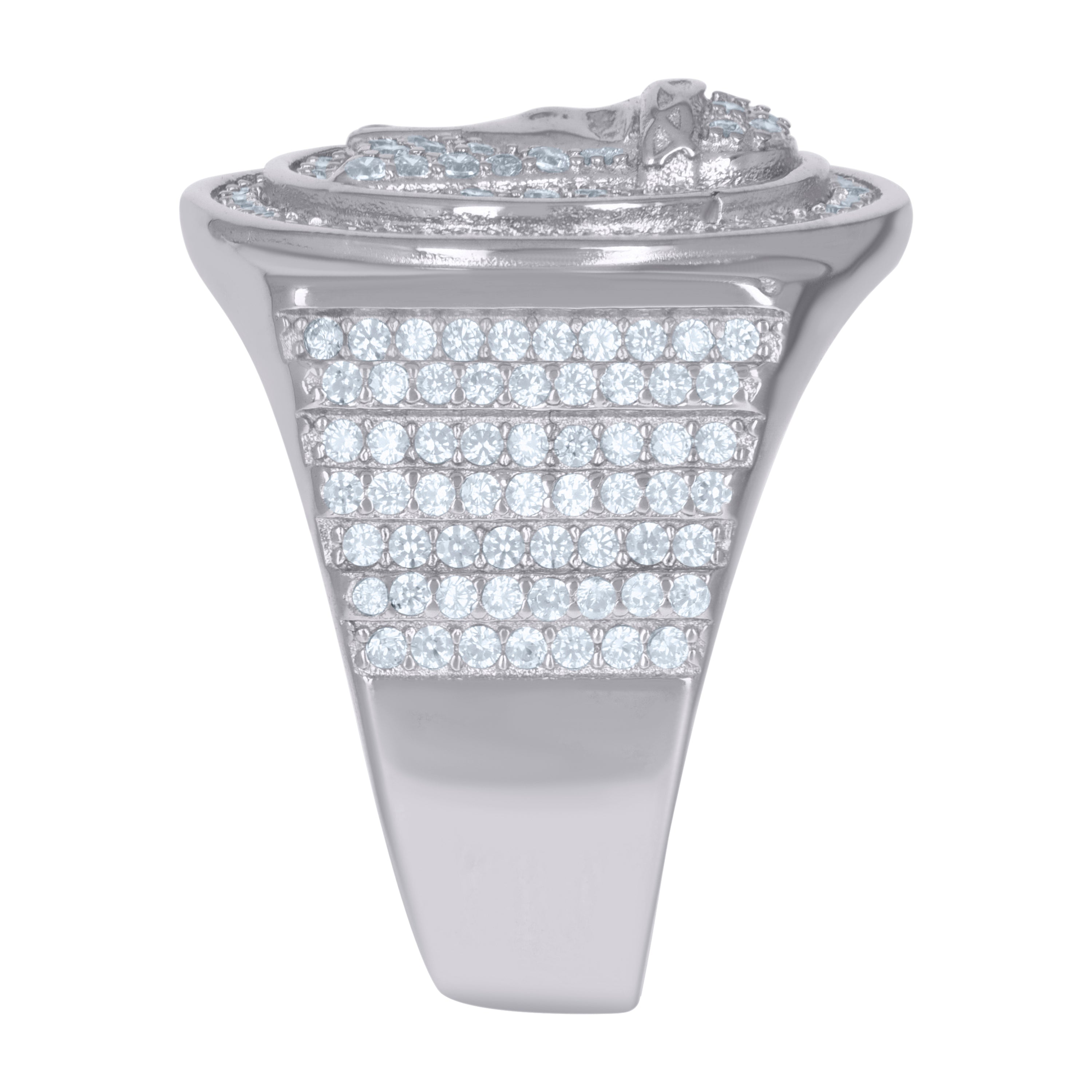 925 Sterling Silver Mens Cubic-Zirconia Jesus Religious Ring