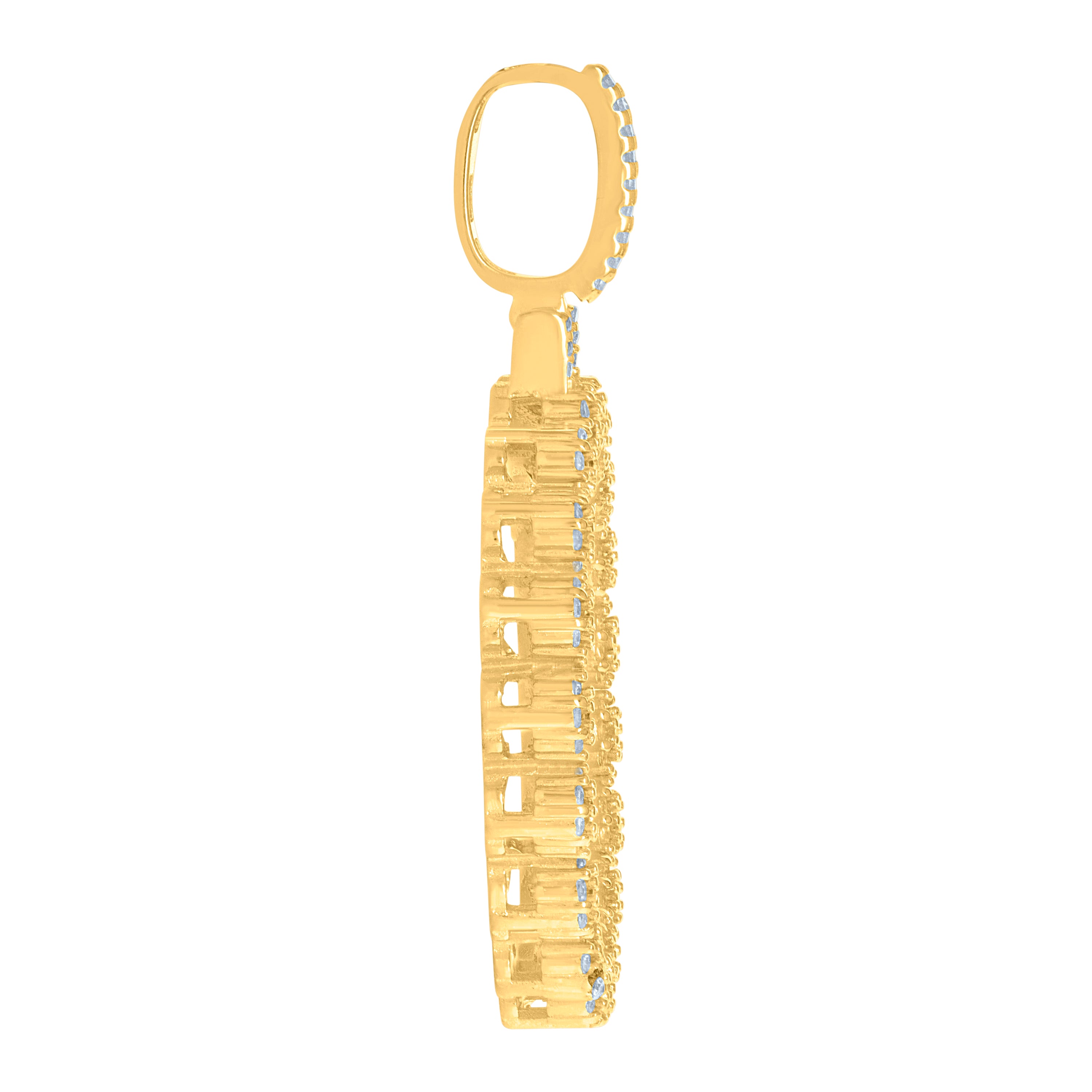 925 Sterling Silver Yellow-Tone Mens Cubic-Zirconia Picture Frame Charm Pendant