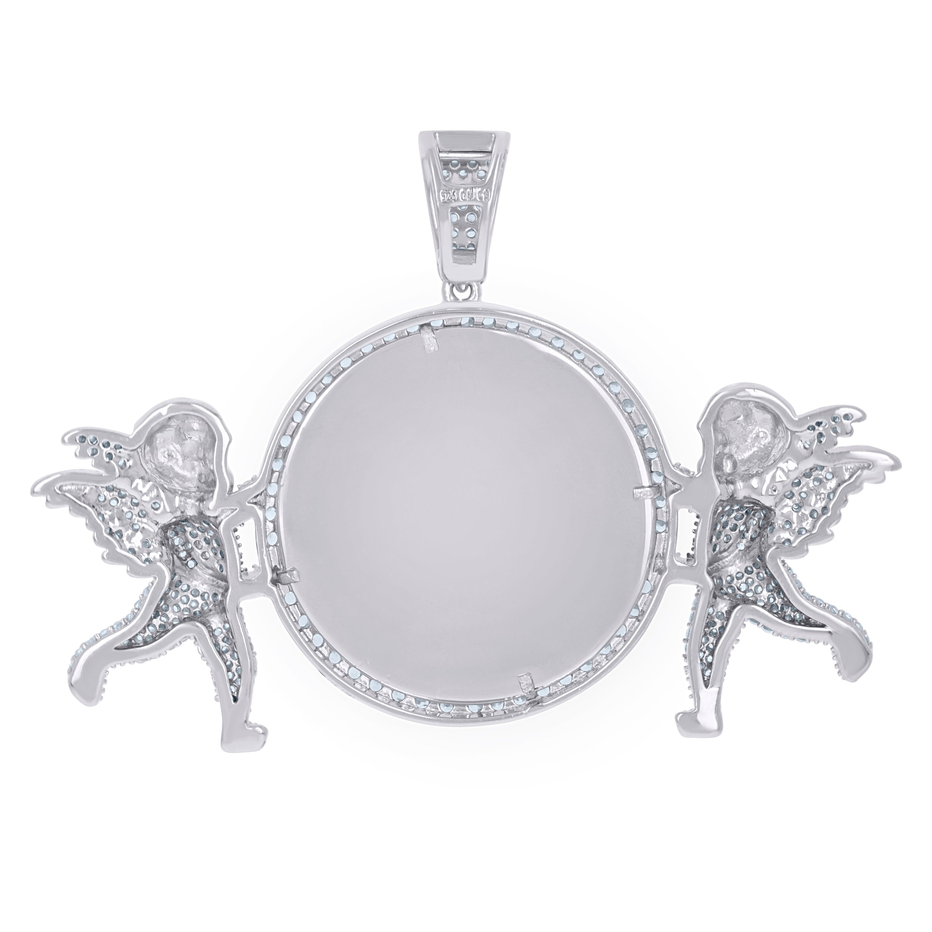 925 Sterling Silver Mens Cubic-Zirconia Angels Picture Frame Charm Pendant