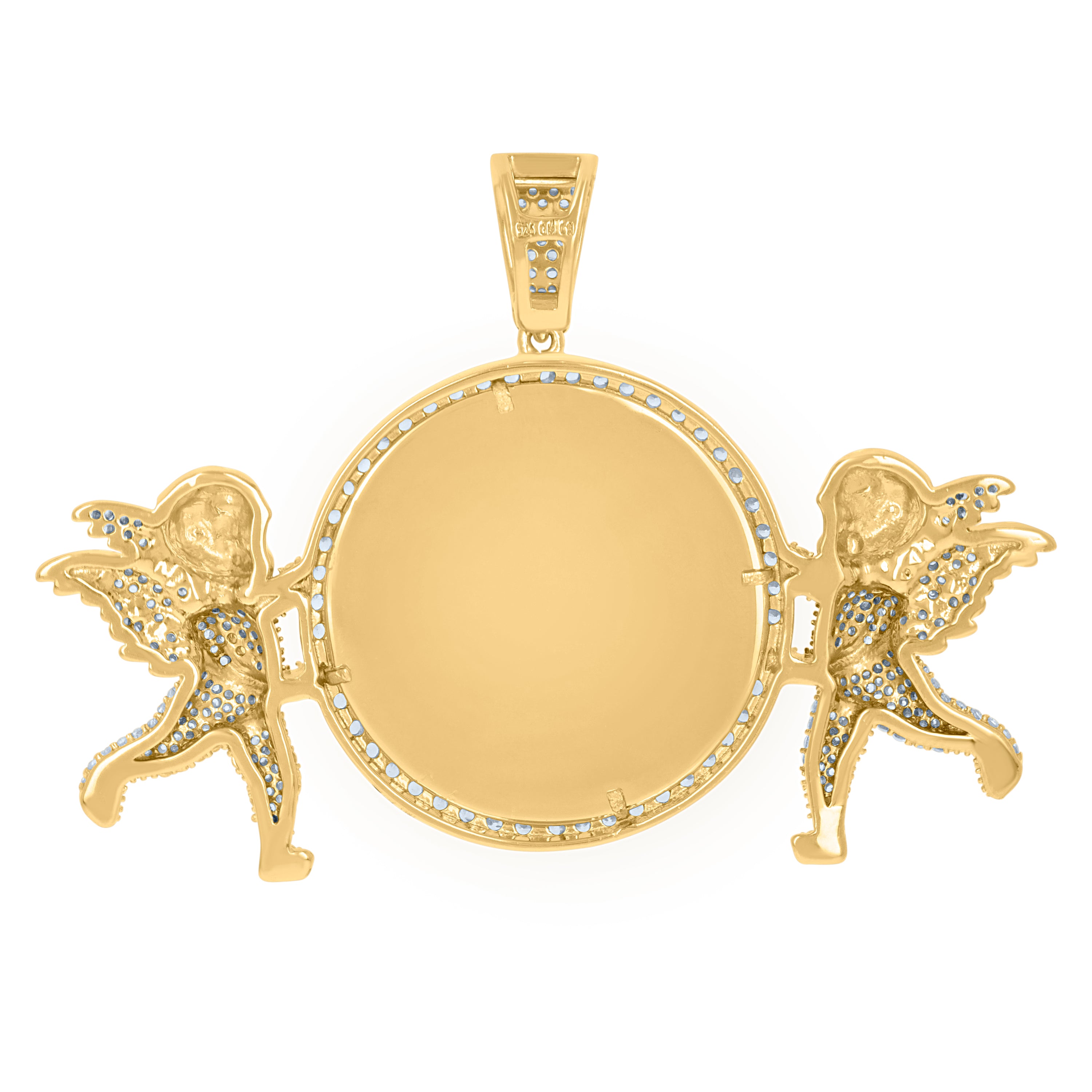925 Sterling Silver Yellow-Tone Mens Cubic-Zirconia Angels Picture Frame Charm Pendant