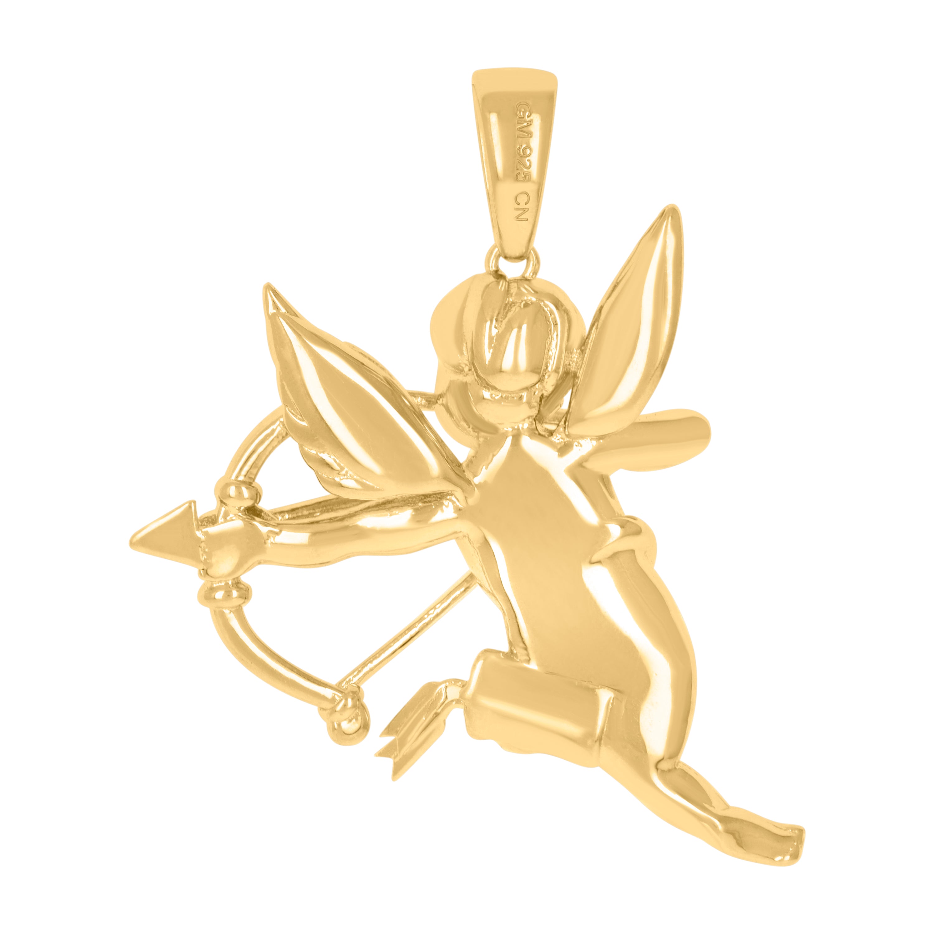 925 Sterling Silver Yellow-Tone Mens Cupid Angel Religious Charm Pendant