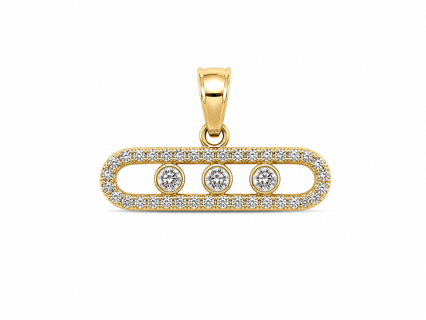 14KT Yellow Gold Three Stone Paper Clip Pendant [A1P7]