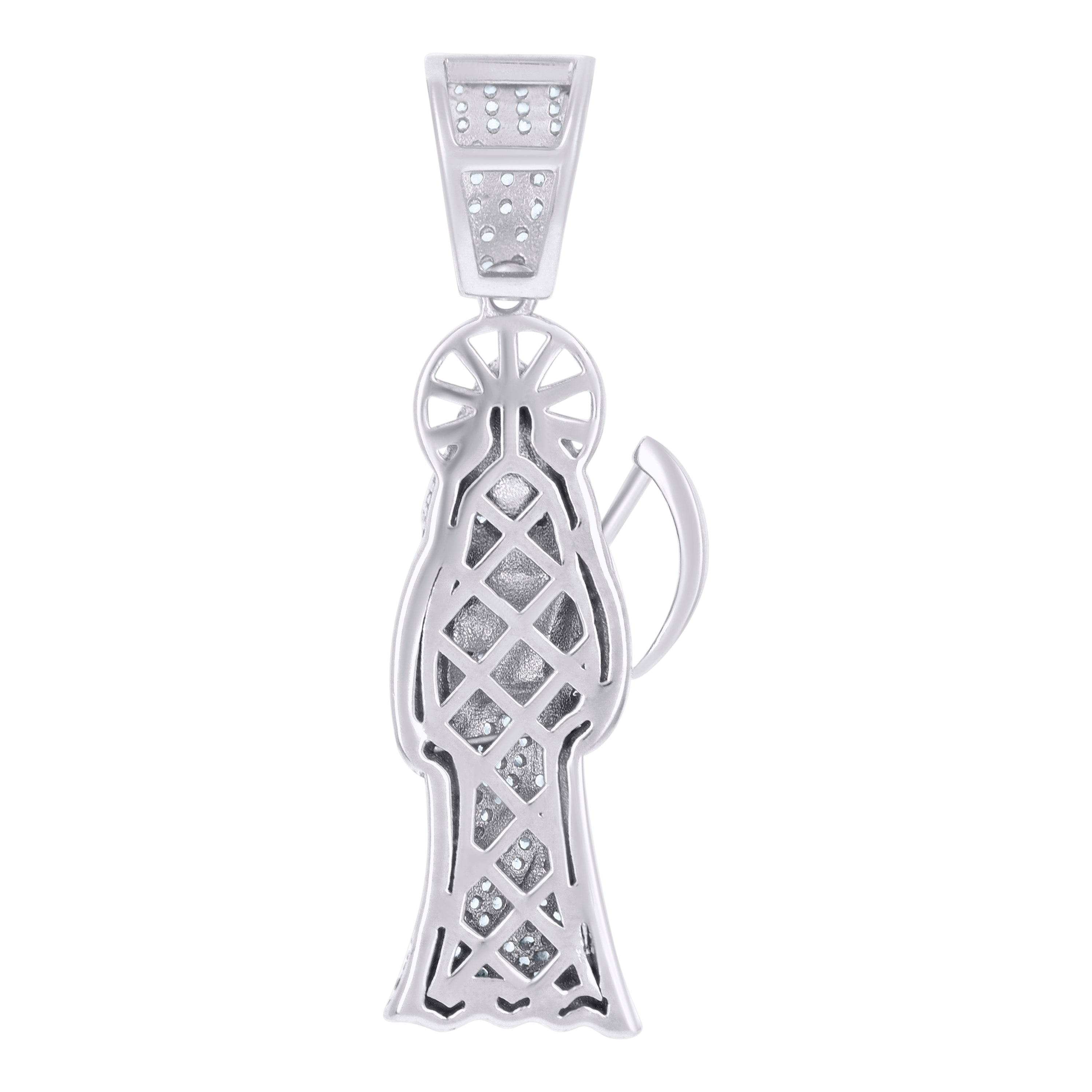 925 Sterling Silver Mens Cubic-Zirconia Grim Reaper Death Angel Religious Charm Pendant