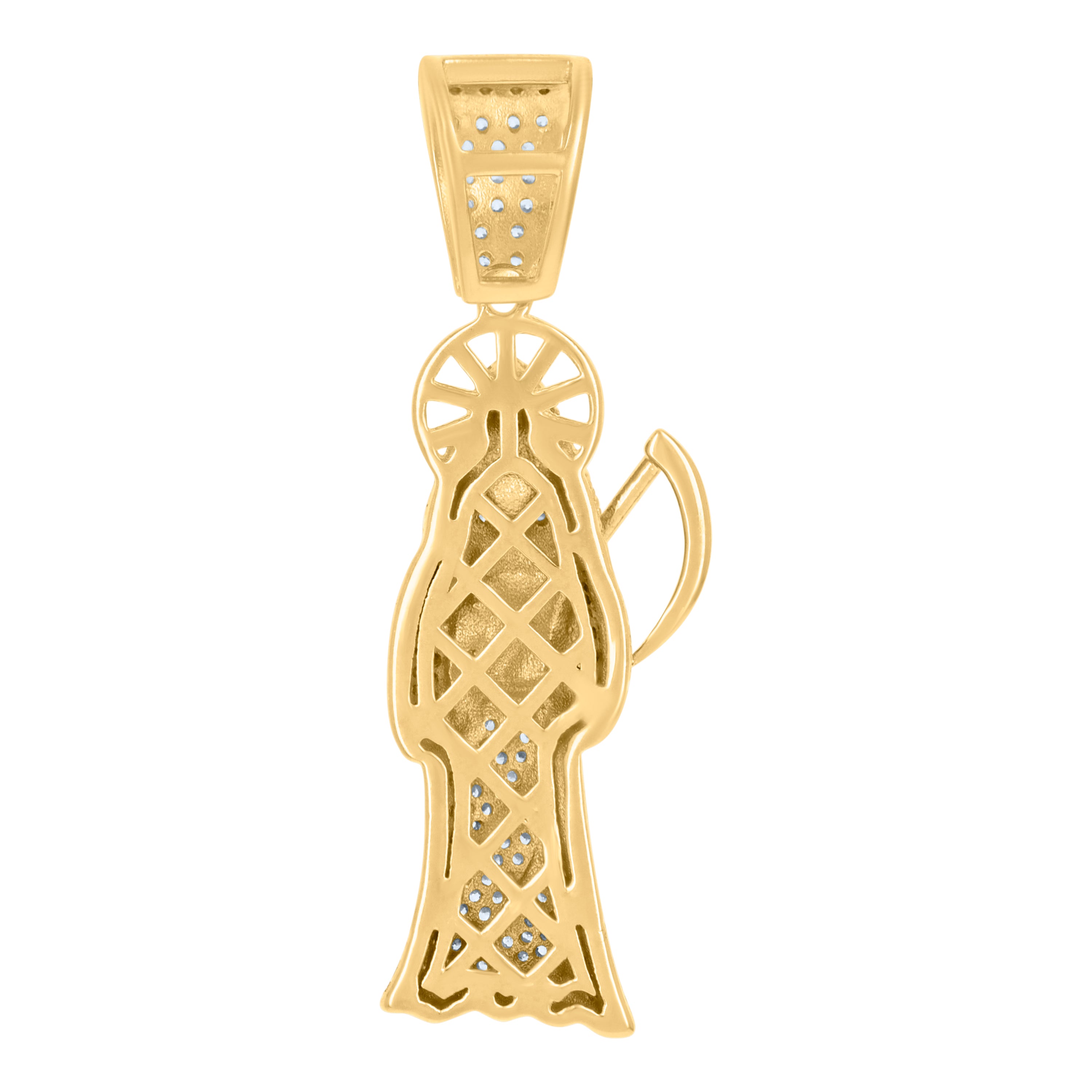 925 Sterling Silver Yellow-Tone Mens Cubic-Zirconia Grim Reaper Death Angel Religious Charm Pendant