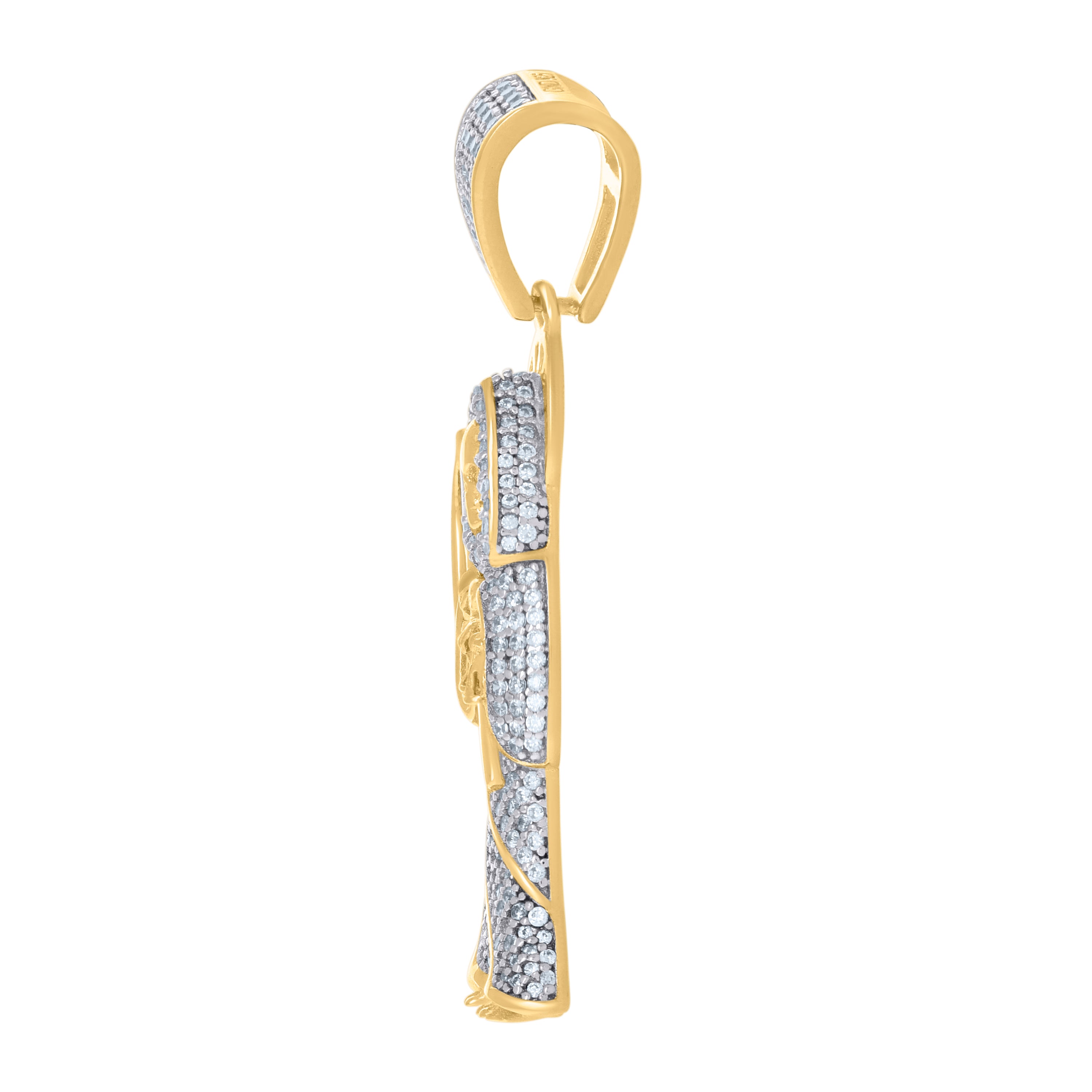 925 Sterling Silver Yellow-Tone Mens Cubic-Zirconia Grim Reaper Death Angel Religious Charm Pendant