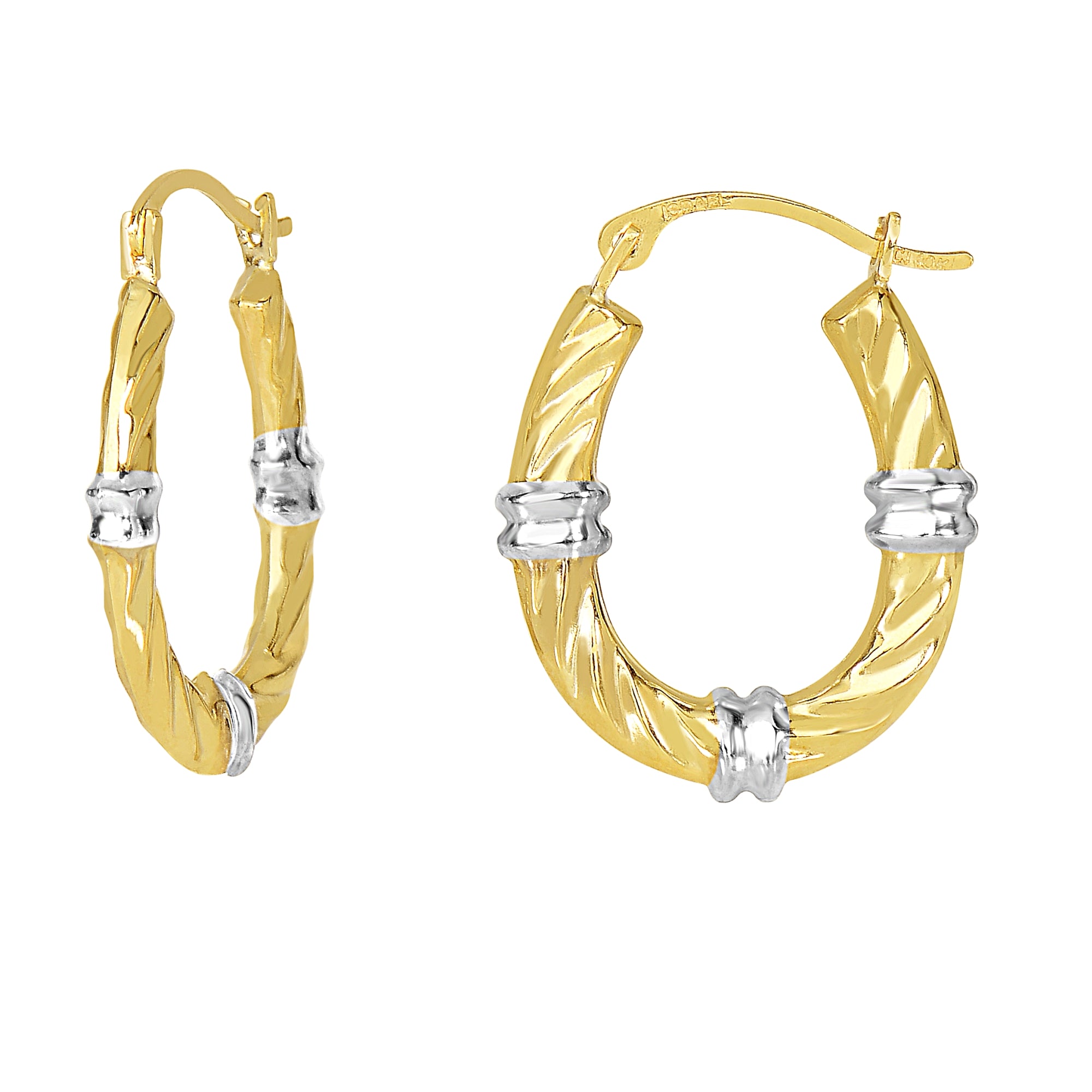 10K Two-Tone Gold Station Hoop Earring