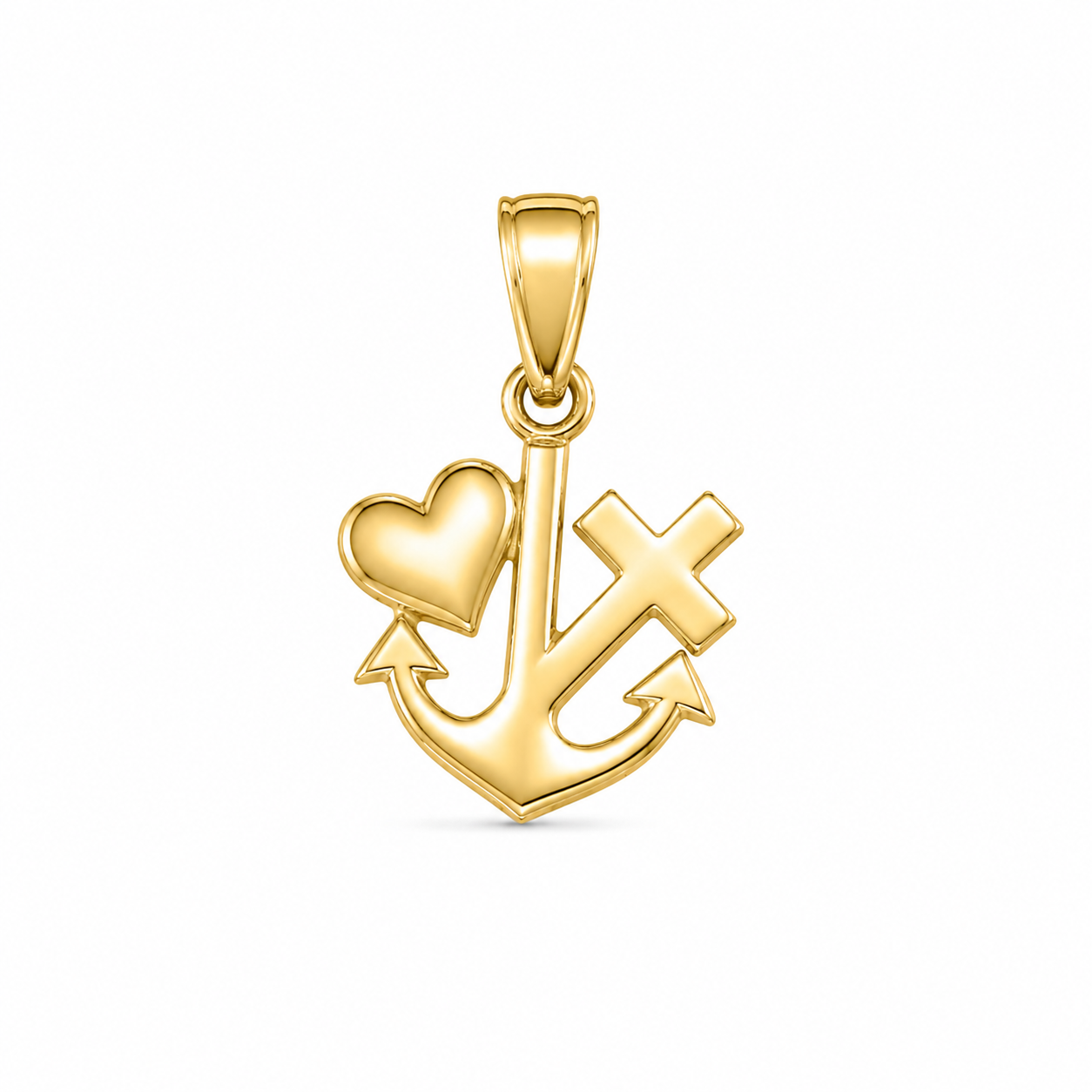 10KT Yellow Gold Heart Cross Anchor Pendant [A0P4]
