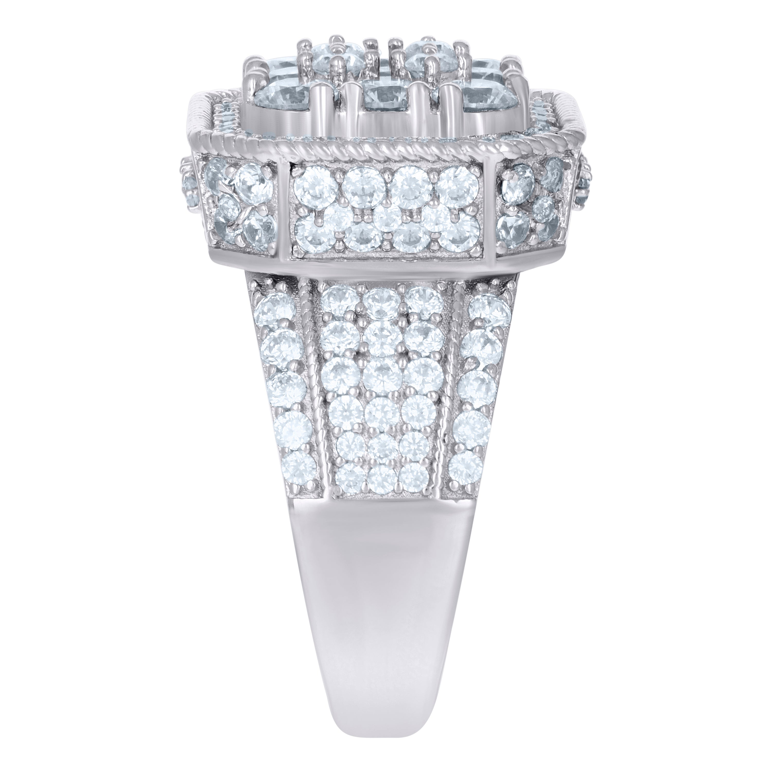 925 Sterling Silver Mens Cubic-Zirconia Rope Border Fashion Ring