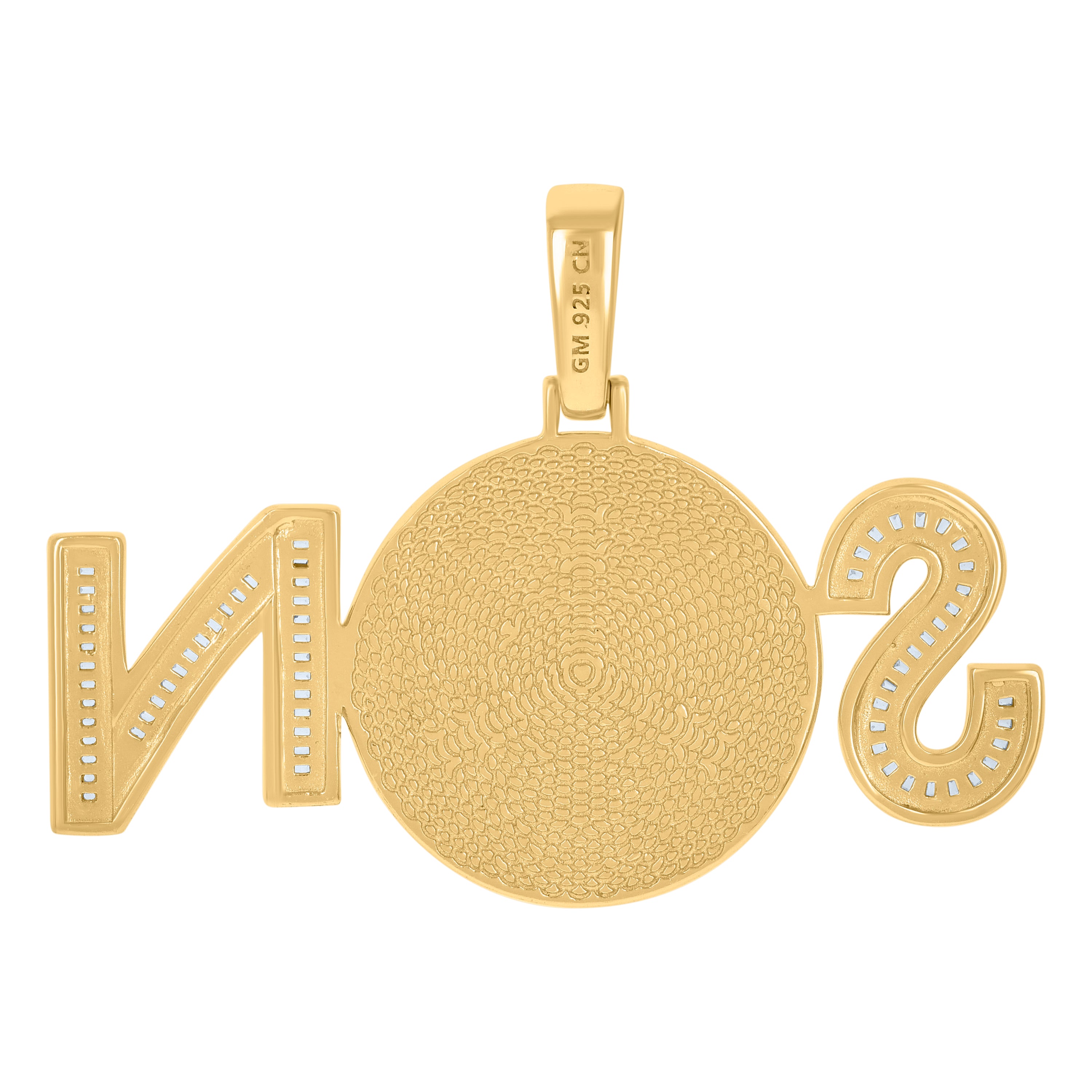925 Sterling Silver Yellow-Tone Mens Baguette Round Cubic-Zirconia SN Fashion Picture Frame Charm Pendant