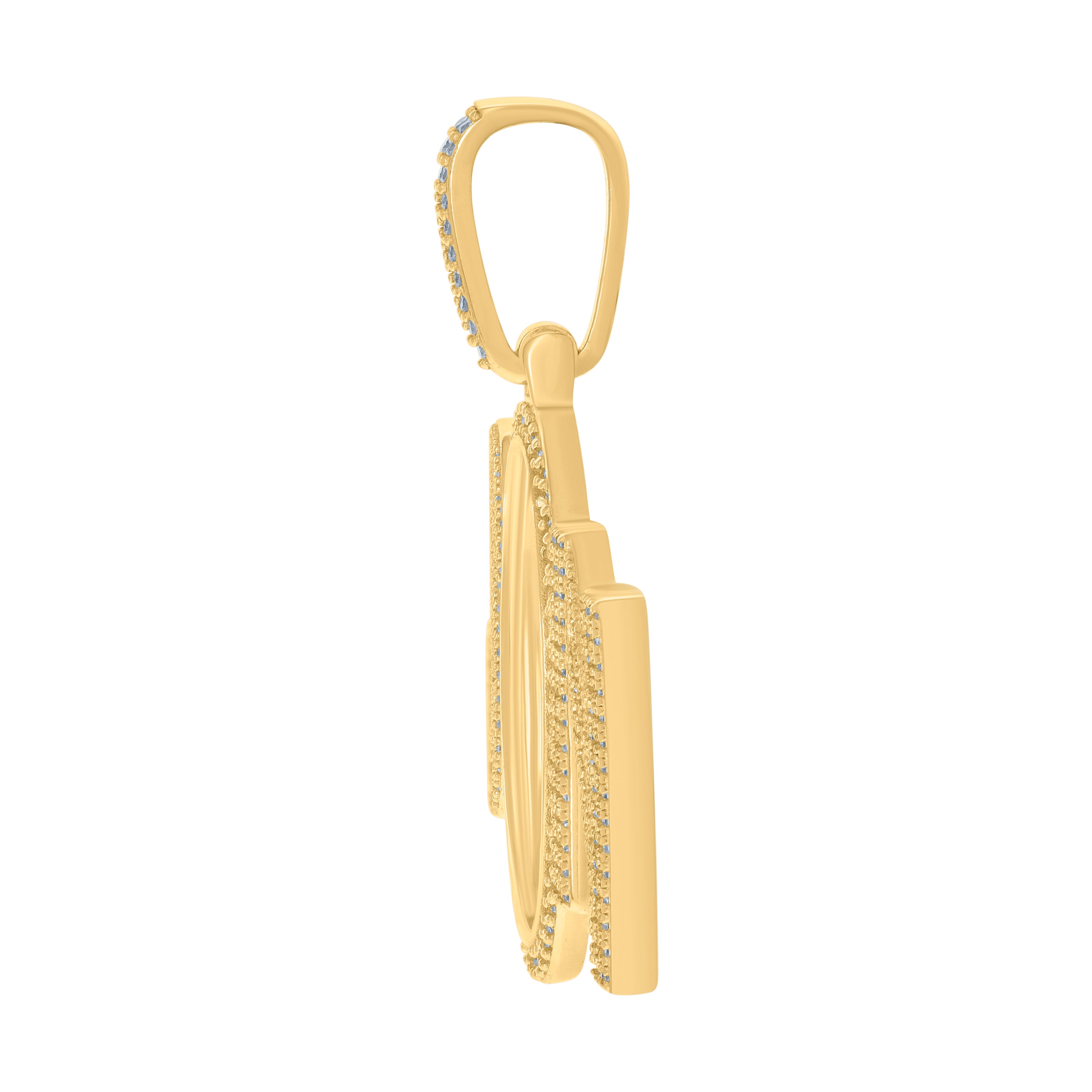 925 Sterling Silver Yellow-Tone Mens Baguette Round Cubic-Zirconia SN Fashion Picture Frame Charm Pendant