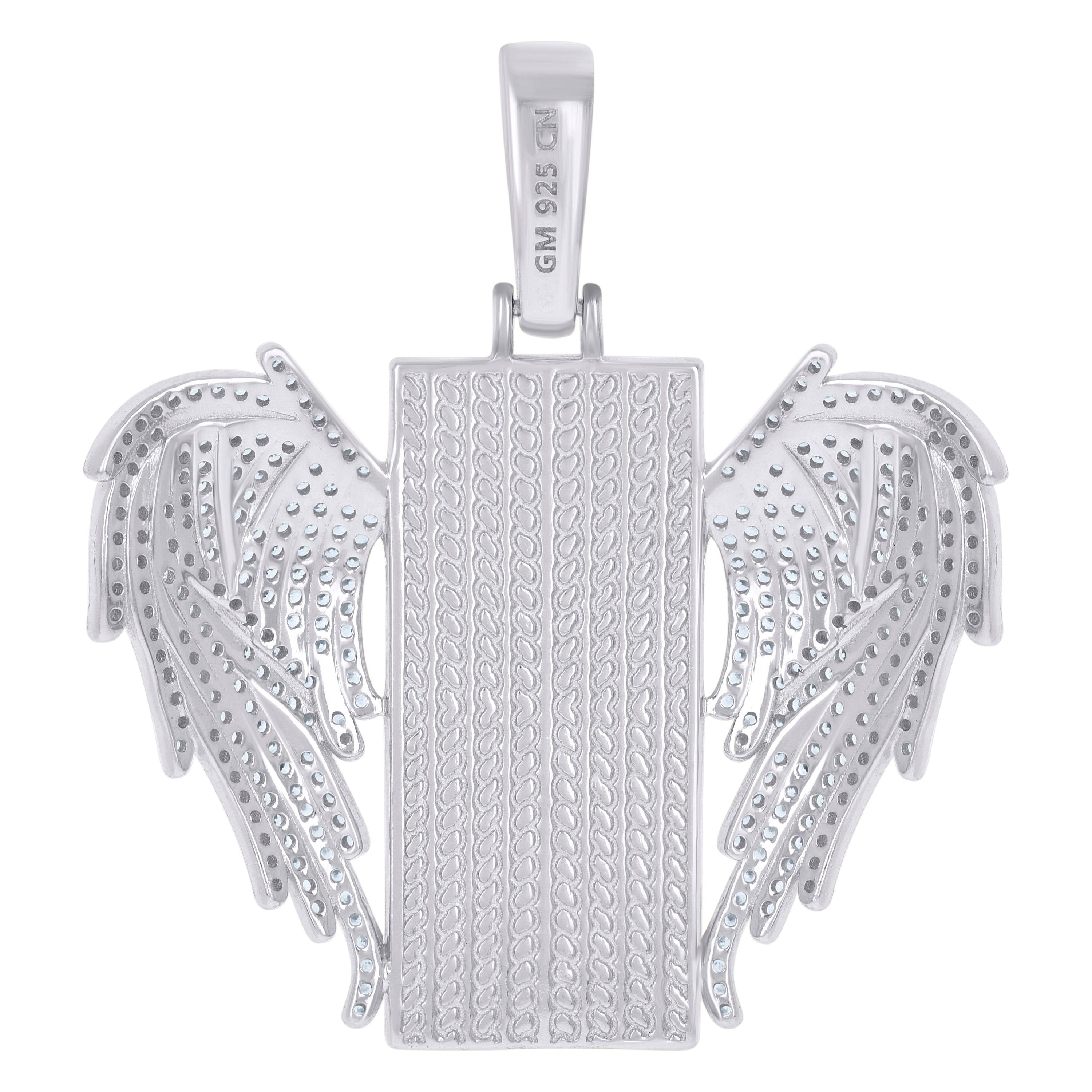 925 Sterling Silver Mens Cubic-Zirconia Flying Dog Tag Fashion Picture Frame Charm Pendant