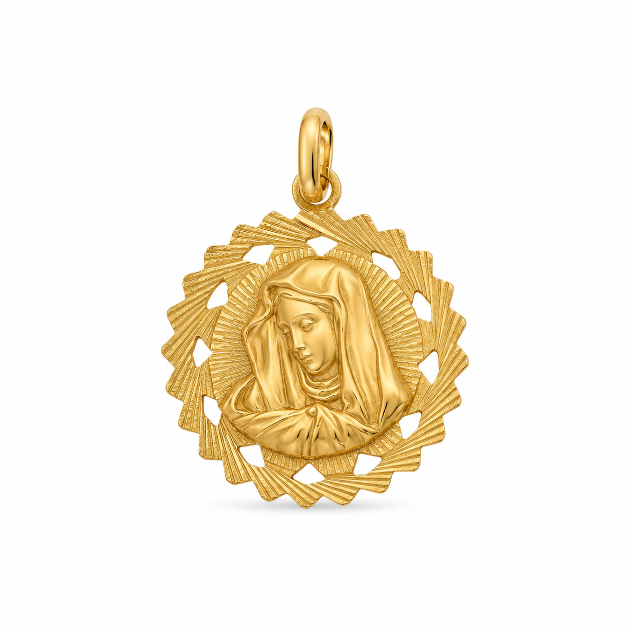 14KT Yellow Gold Virgin Mary Round Pendant [A2B6]