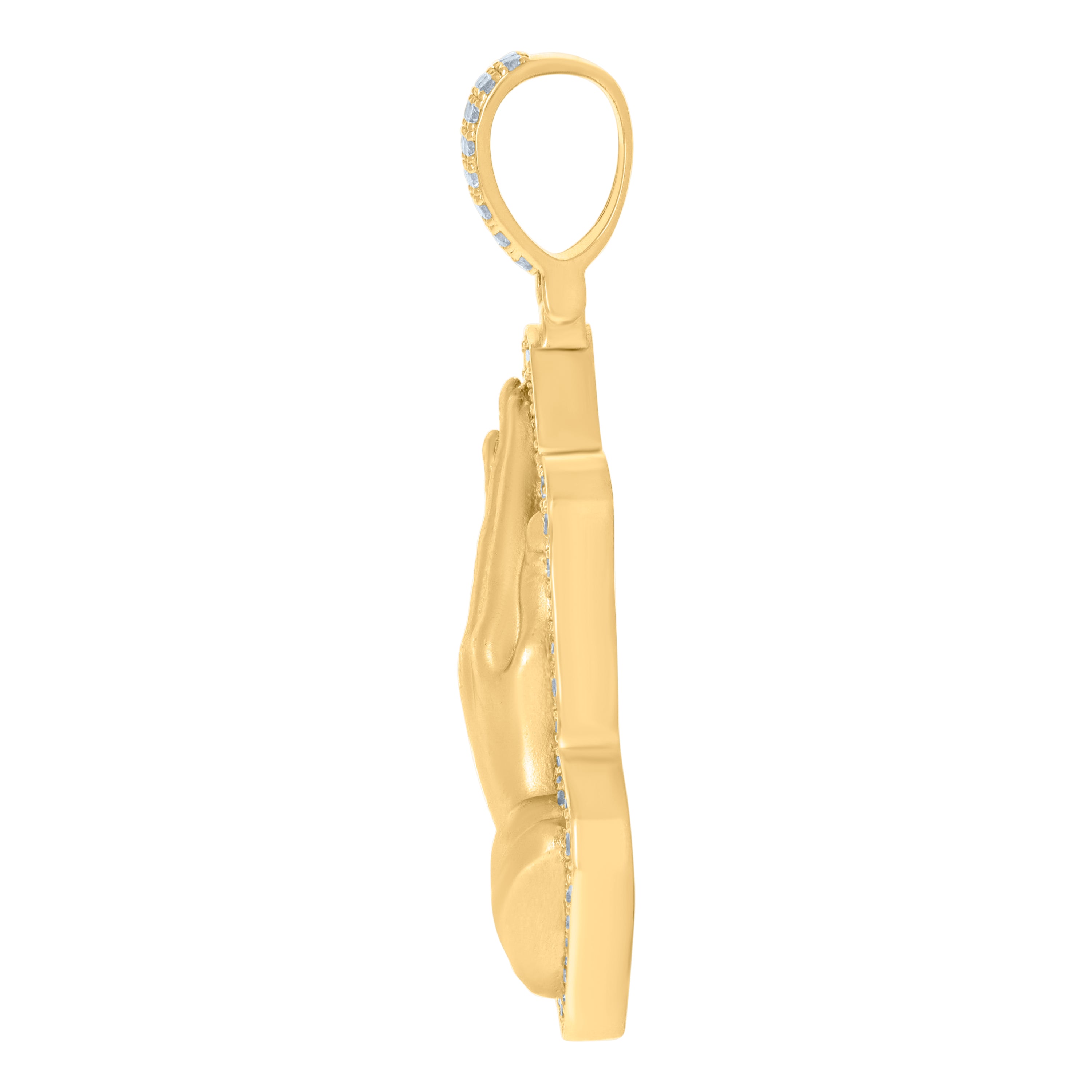 925 Sterling Silver Yellow-Tone Mens Cubic-Zirconia Praying Hands Symbol Religious Charm Pendant
