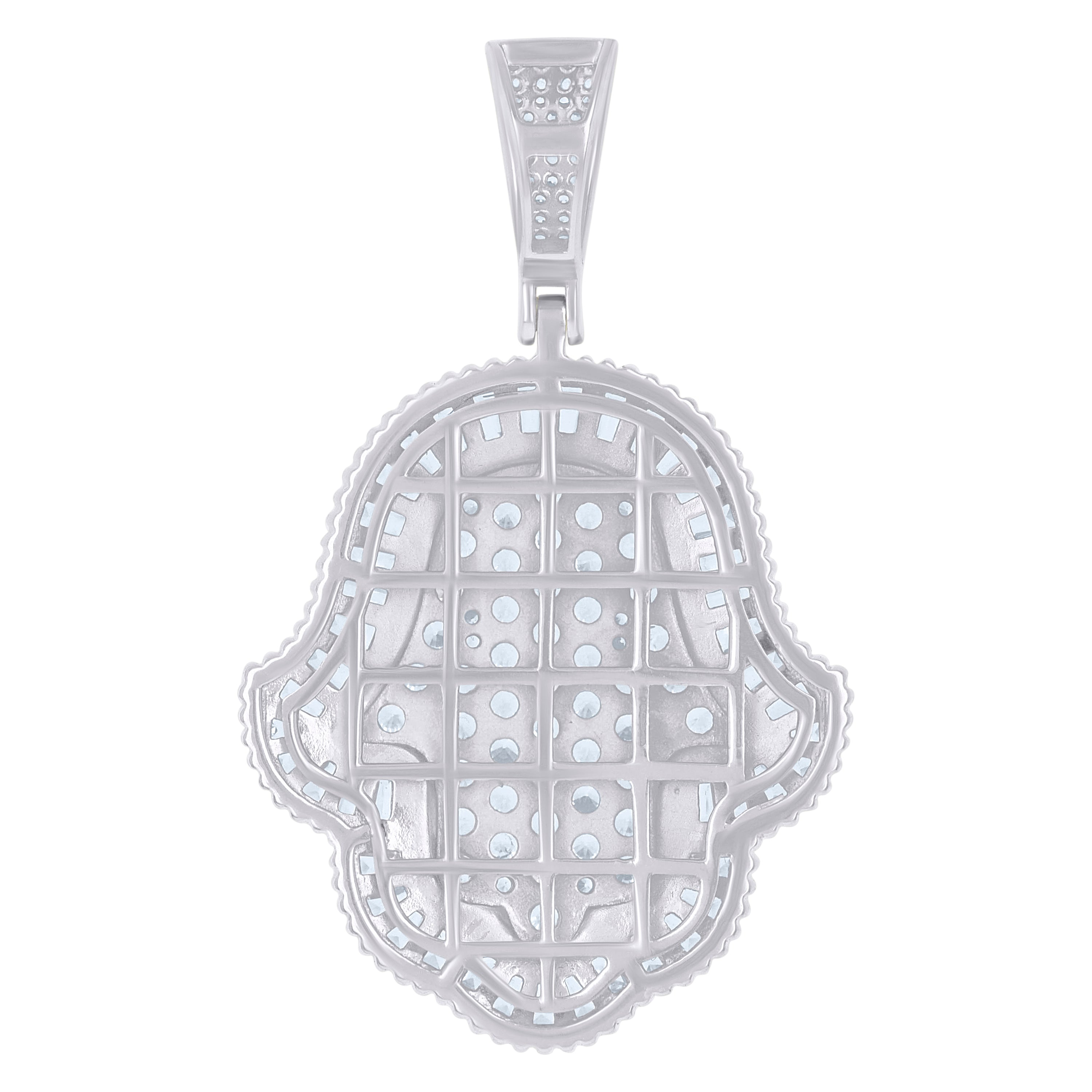 925 Sterling Silver Mens Baguette Round Cubic-Zirconia Hamsa Religious Charm Pendant