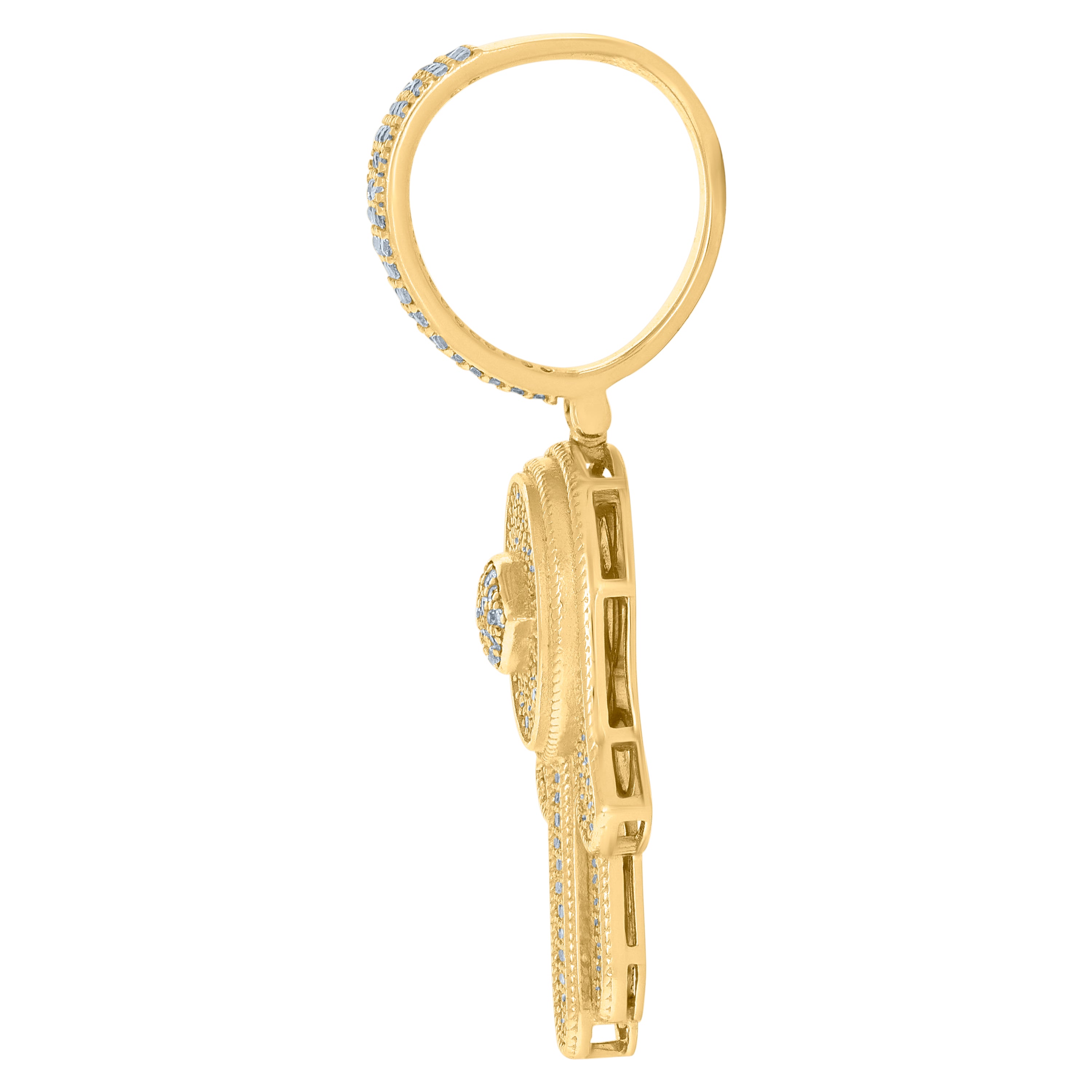 925 Sterling Silver Yellow-Tone Mens Cubic-Zirconia Hamsa Religious Charm Pendant