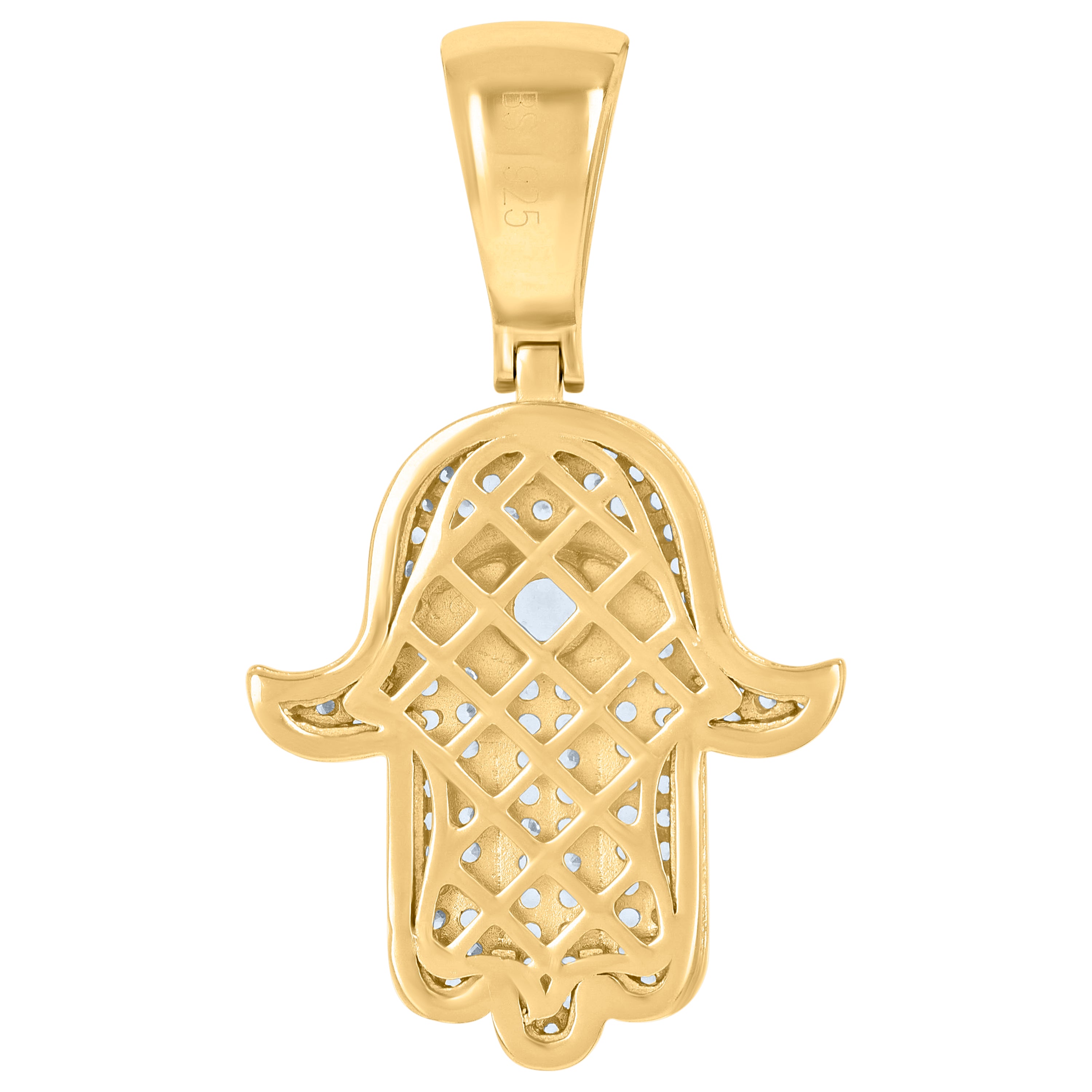 925 Sterling Silver Yellow-Tone Mens Cubic-Zirconia Hamsa Religious Charm Pendant