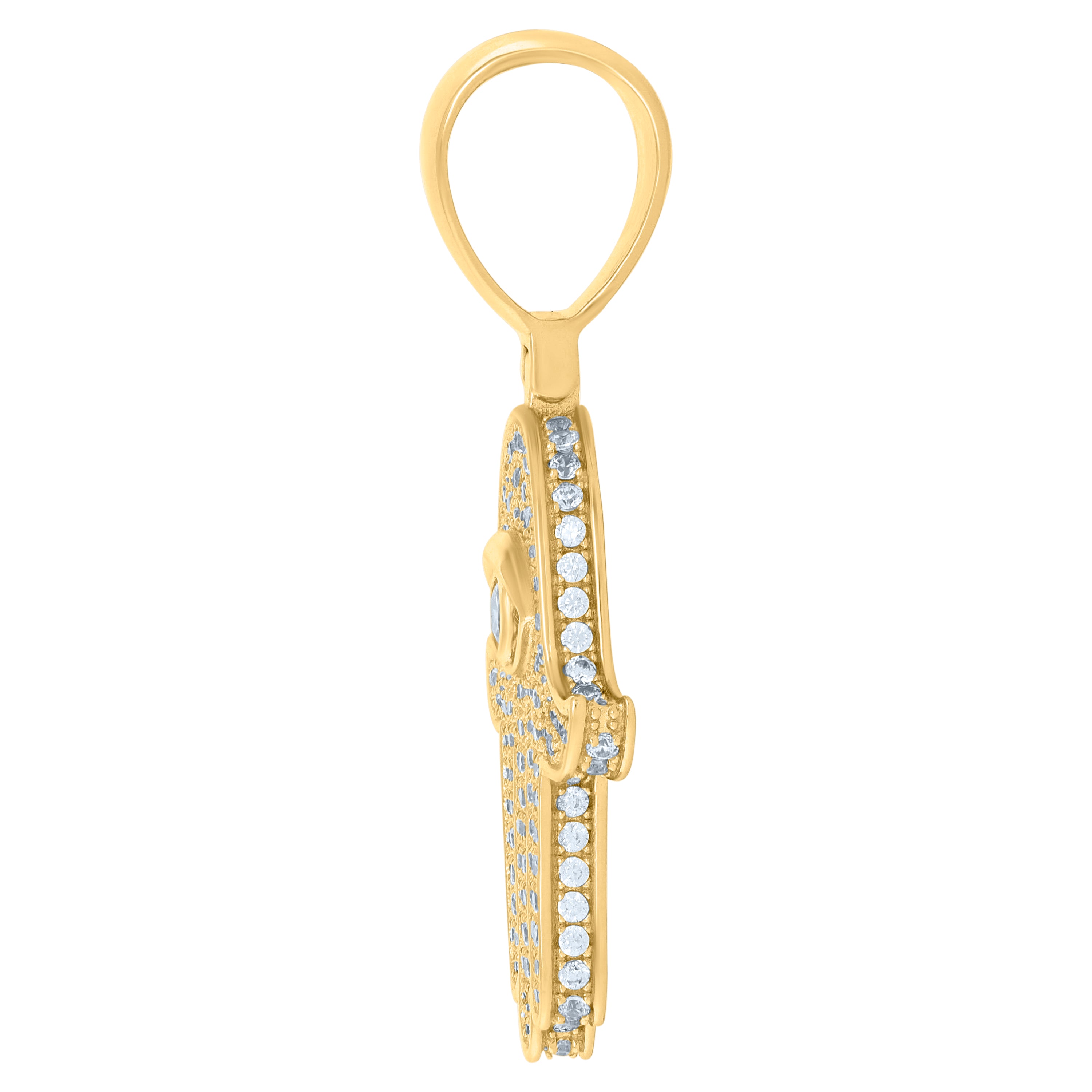 925 Sterling Silver Yellow-Tone Mens Cubic-Zirconia Hamsa Religious Charm Pendant
