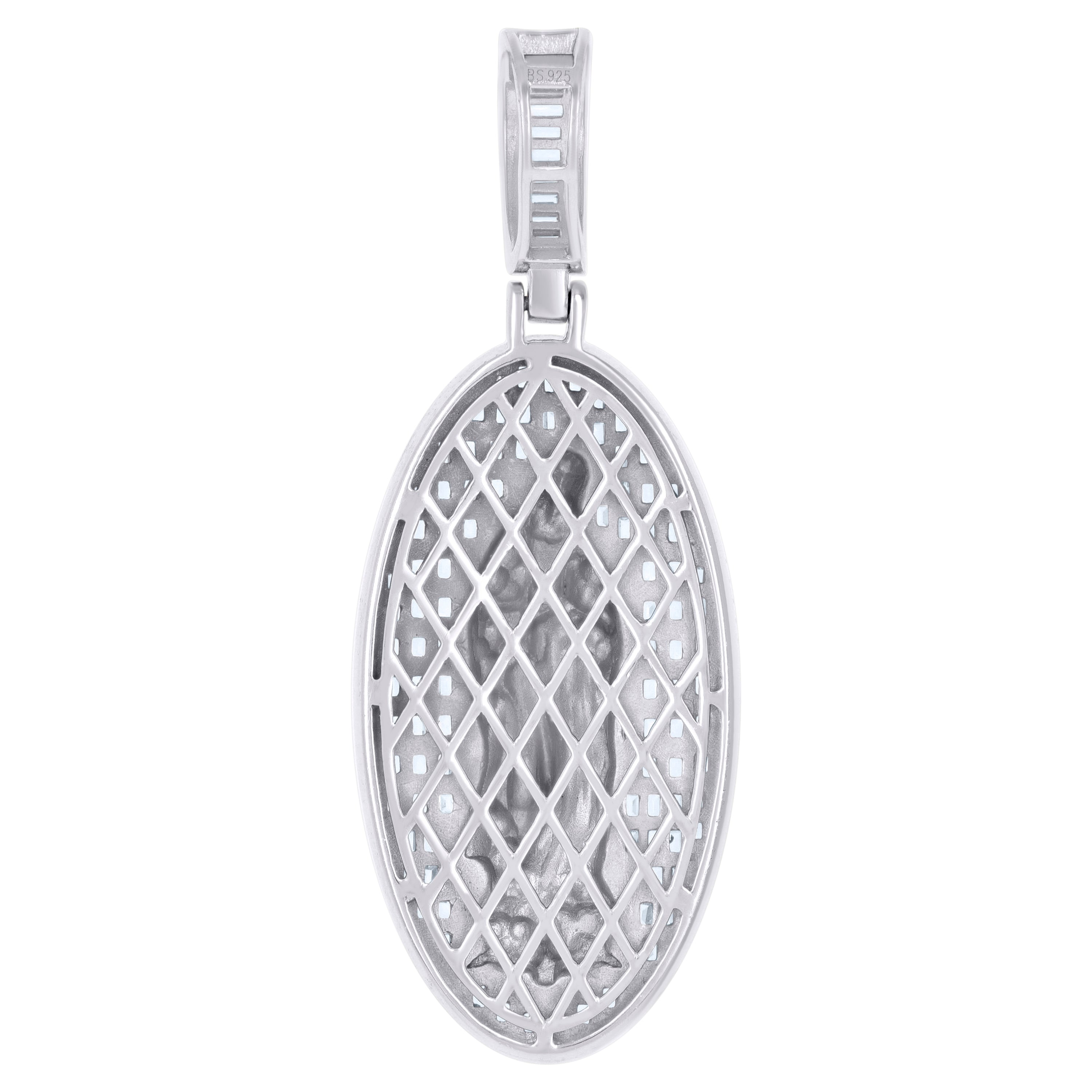 925 Sterling Silver Mens Baguette Round Cubic-Zirconia Guadalupe Religious Charm Pendant