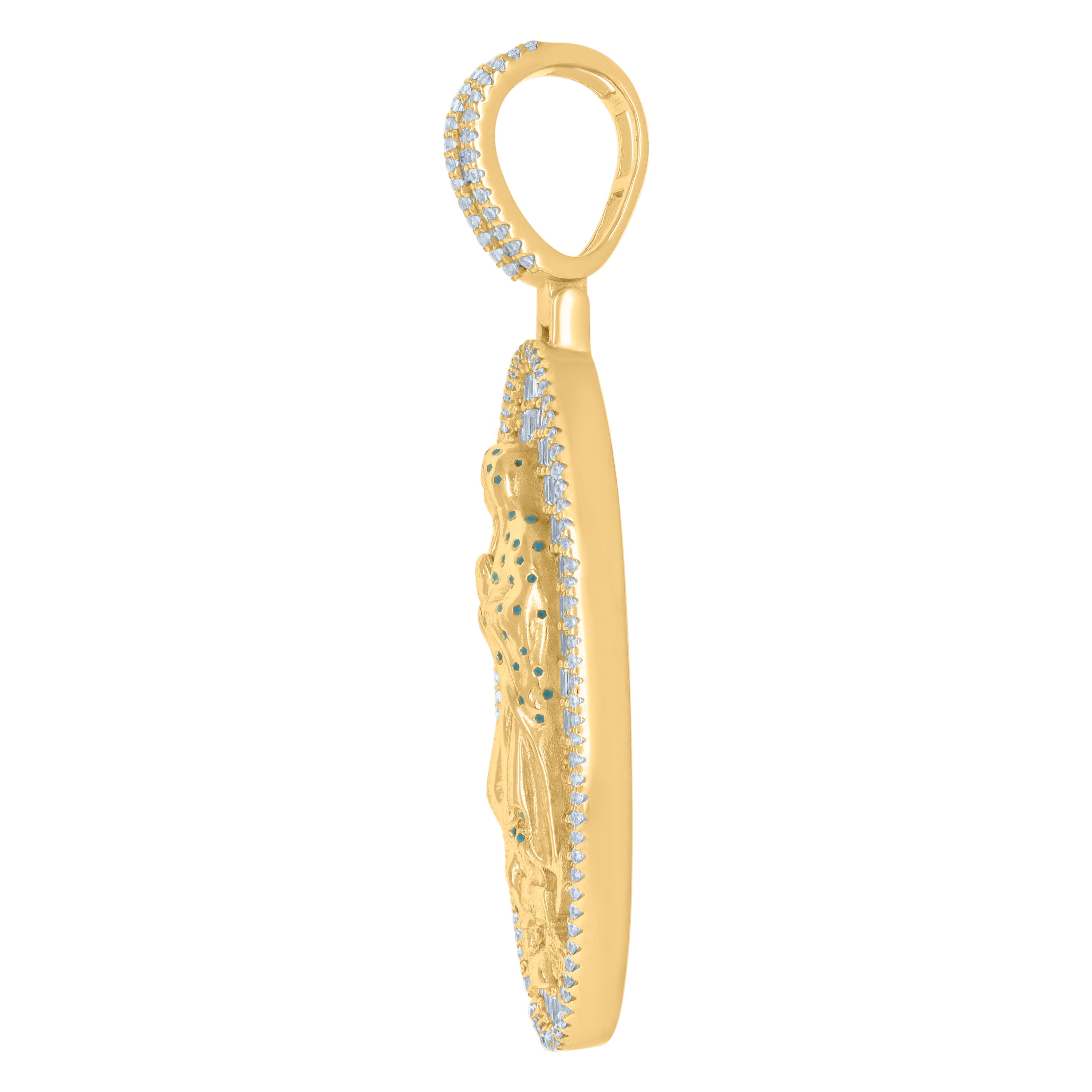 925 Sterling Silver Yellow-Tone Mens Baguette Round Cubic-Zirconia Guadalupe Religious Charm Pendant
