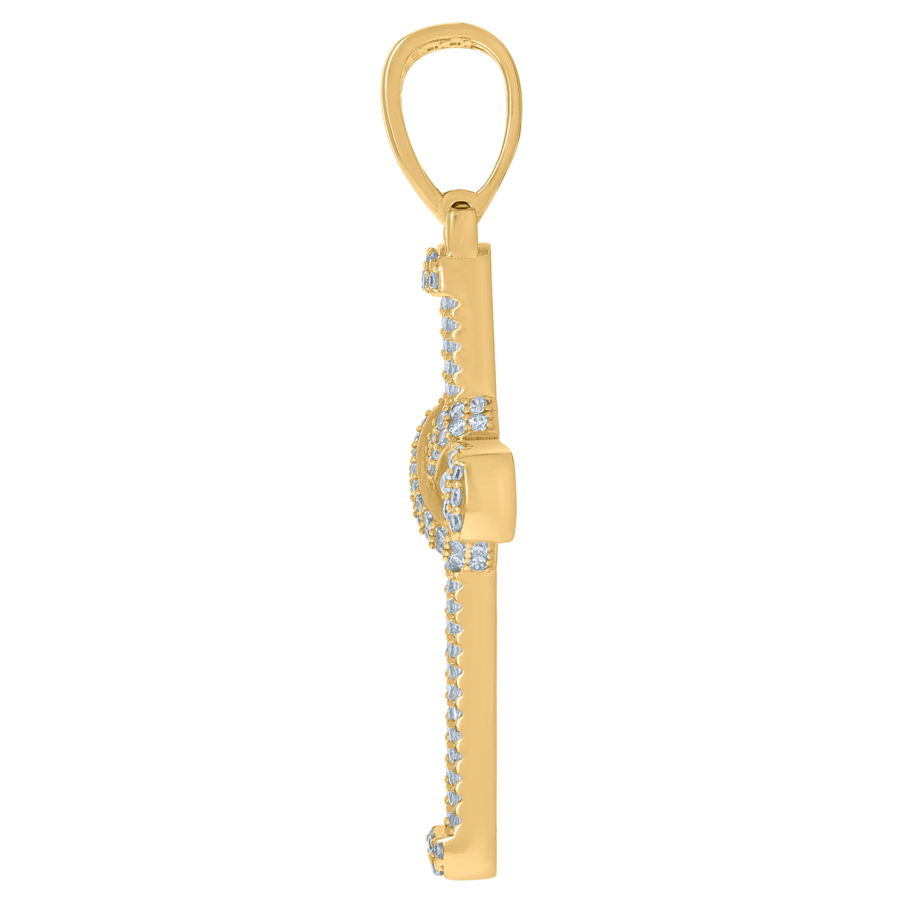 925 Sterling Silver Yellow-Tone Mens Baguette Round Cubic-Zirconia Cross Religious Charm Pendant