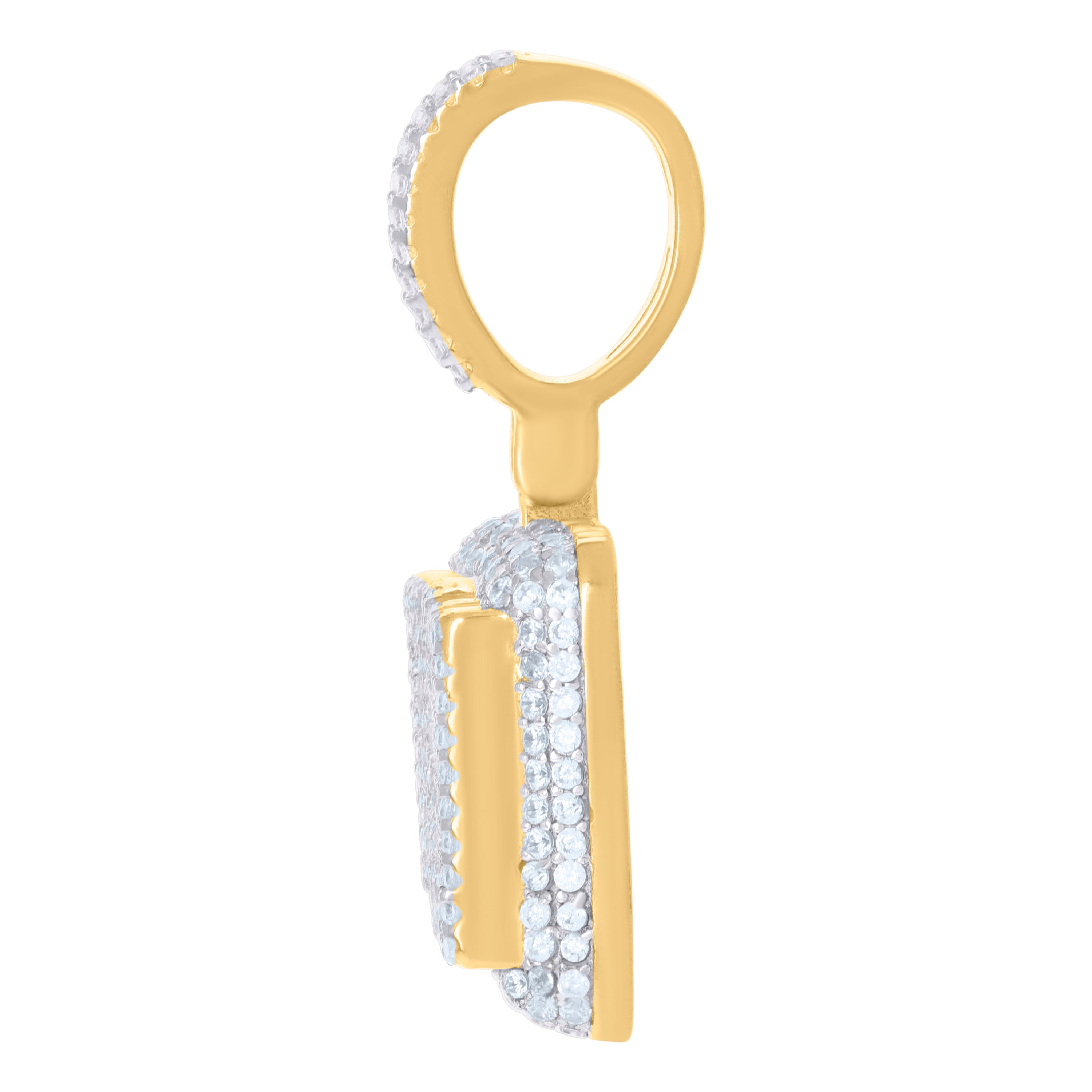 925 Sterling Silver Yellow-tone Mens Baguette Round Cubic-Zirconia Rich Talking Fashion Charm Pendant