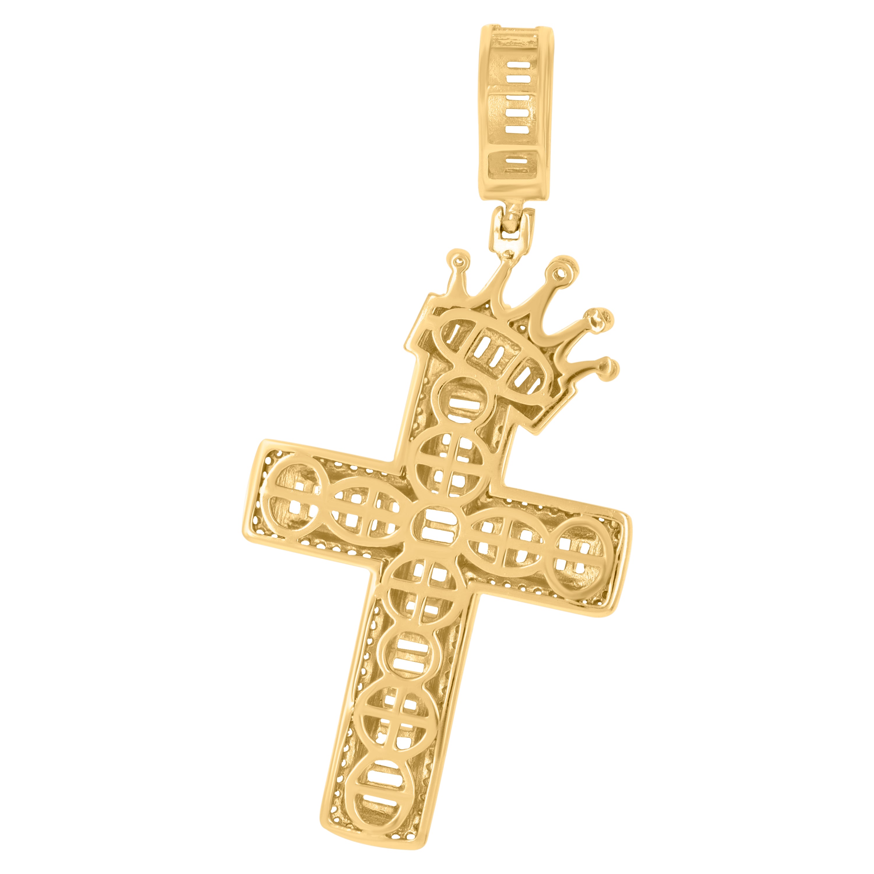 925 Sterling Silver Yellow-Tone Mens Baguette Round Cubic-Zirconia Crown Cross Religious Charm Pendant