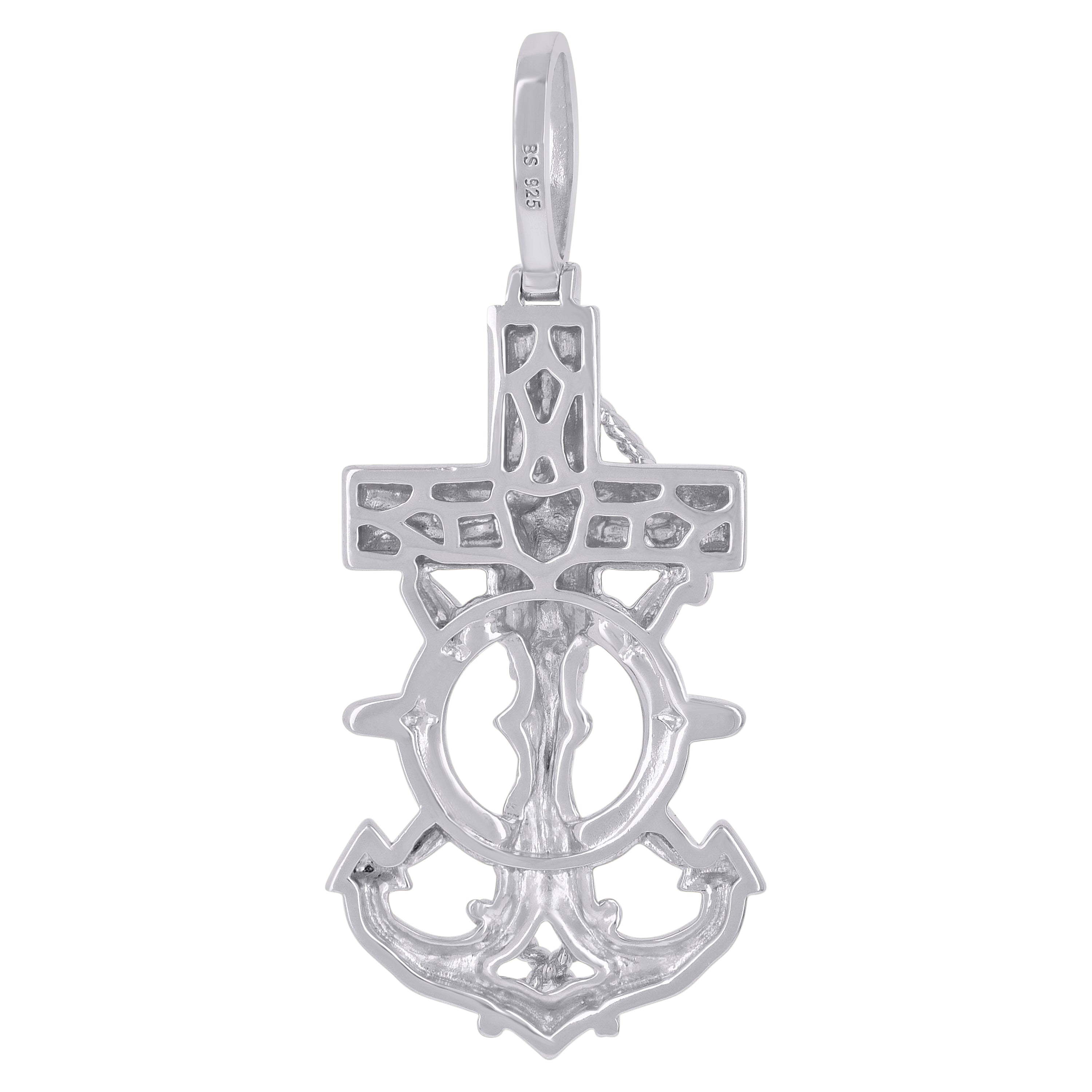 925 Sterling Silver Mens Anchor Crucifix Religious Charm Pendant
