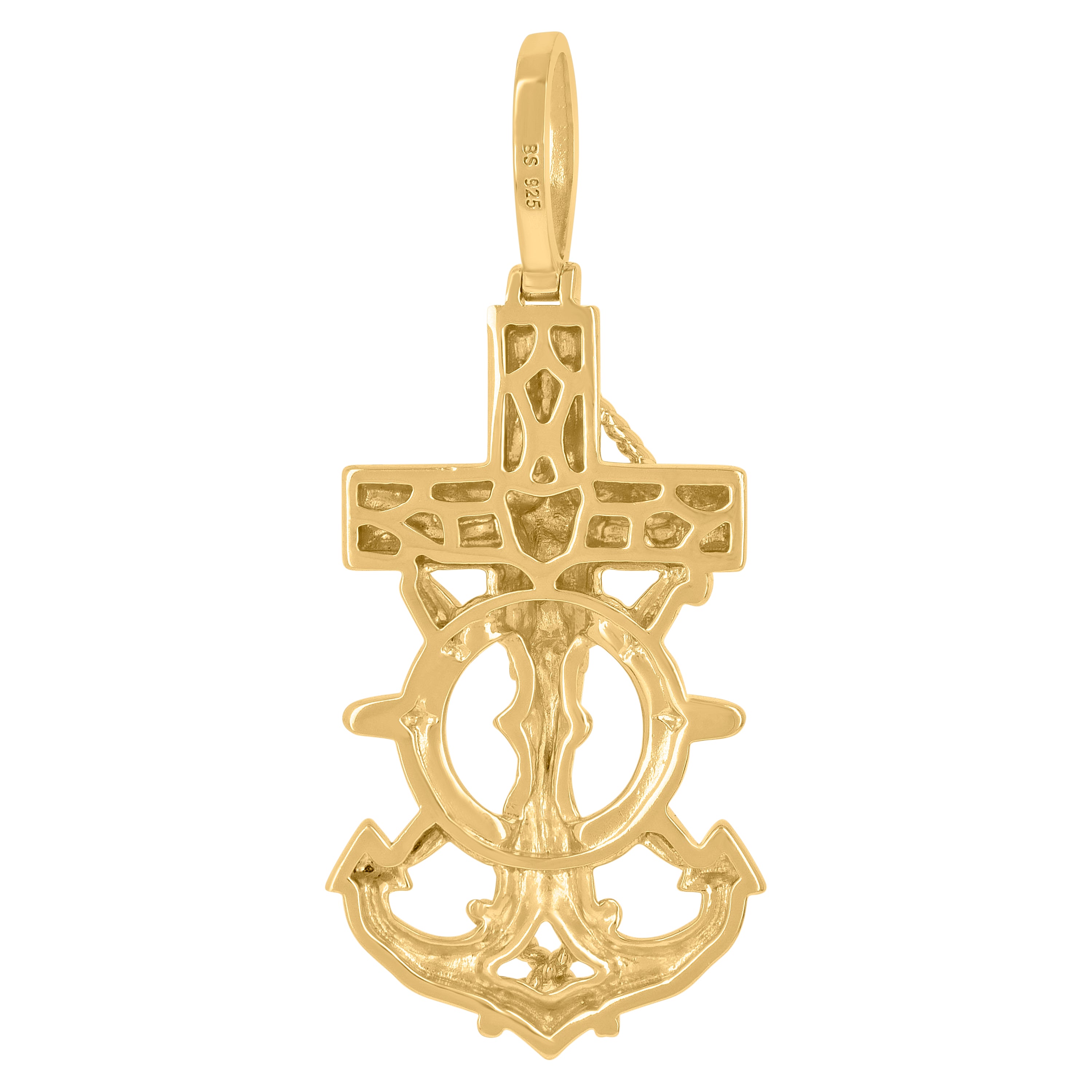 925 Sterling Silver Yellow-Tone Mens Anchor Crucifix Religious Charm Pendant