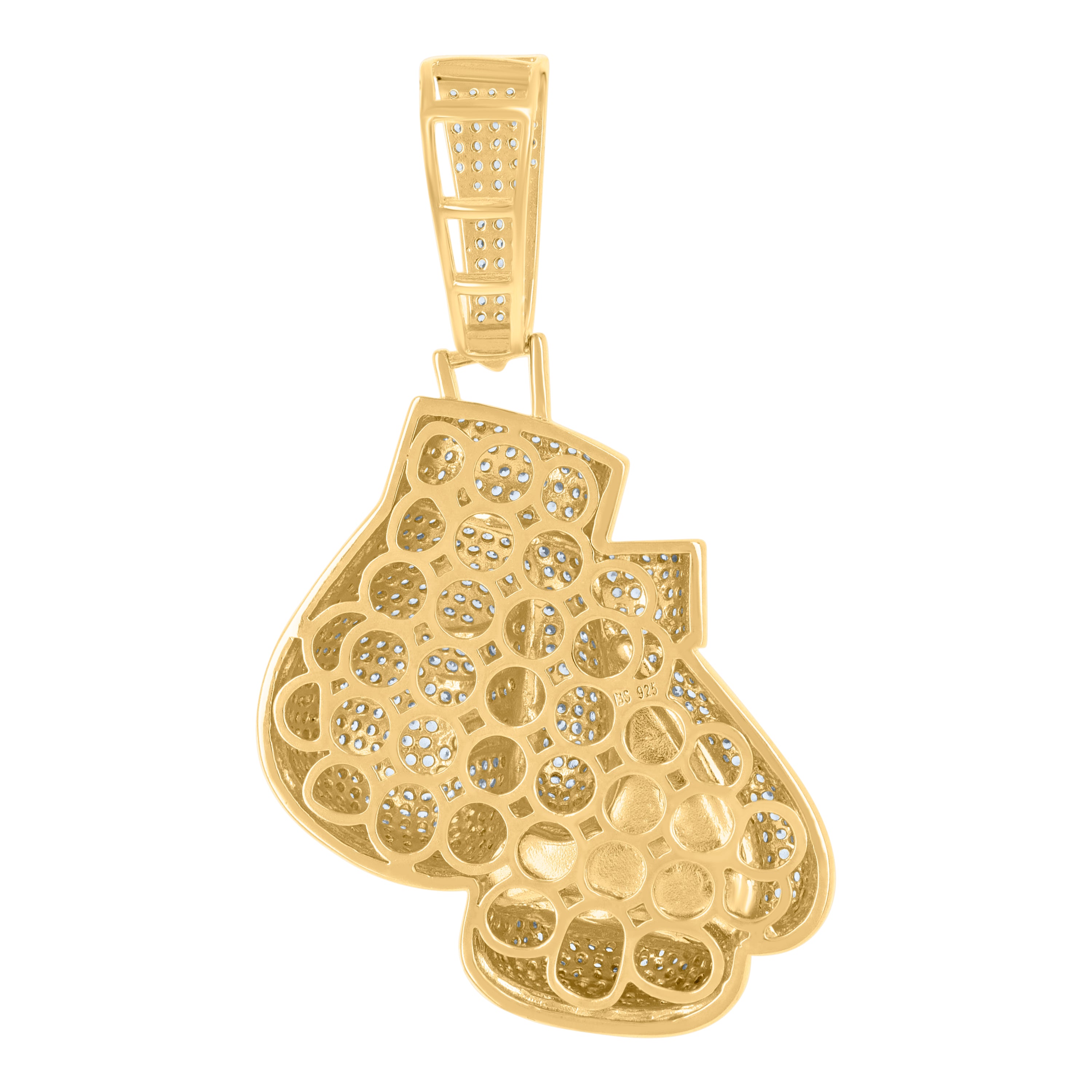 925 Sterling Silver Yellow-tone Mens Cubic-Zirconia Boxing Gloves Sports Charm Pendant