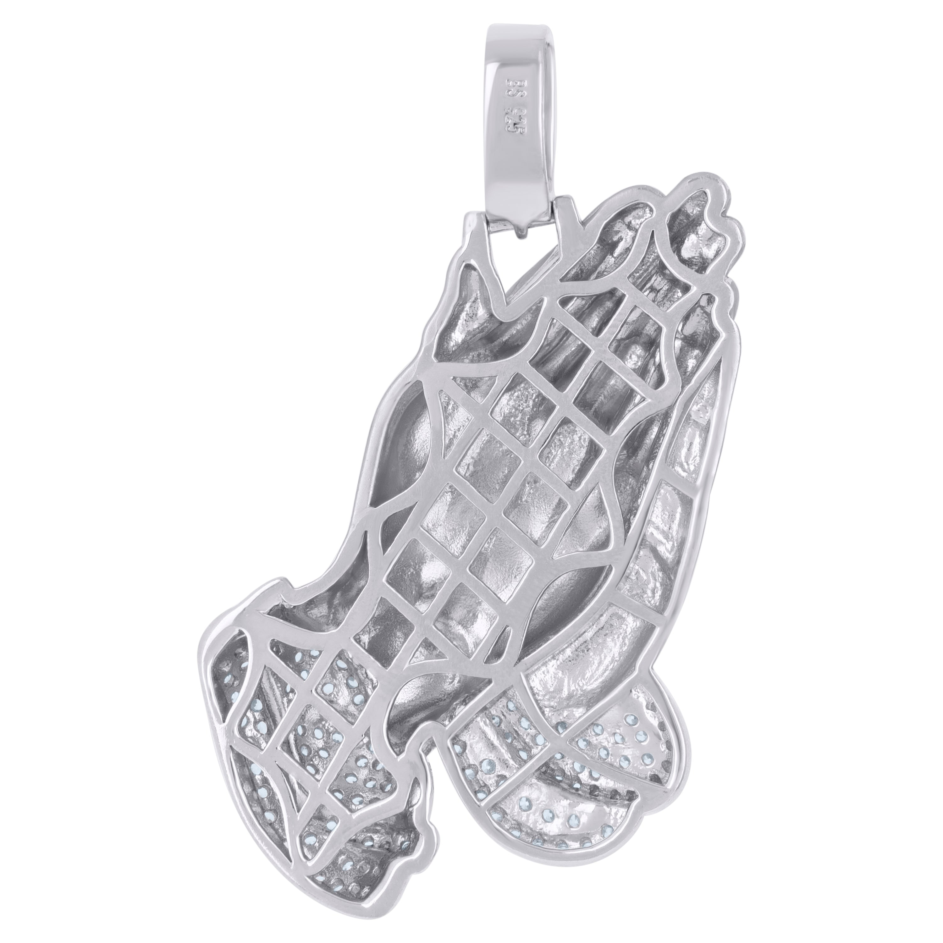 925 Sterling Silver Mens Cubic-Zirconia Praying Hands Symbol Religious Charm Pendant