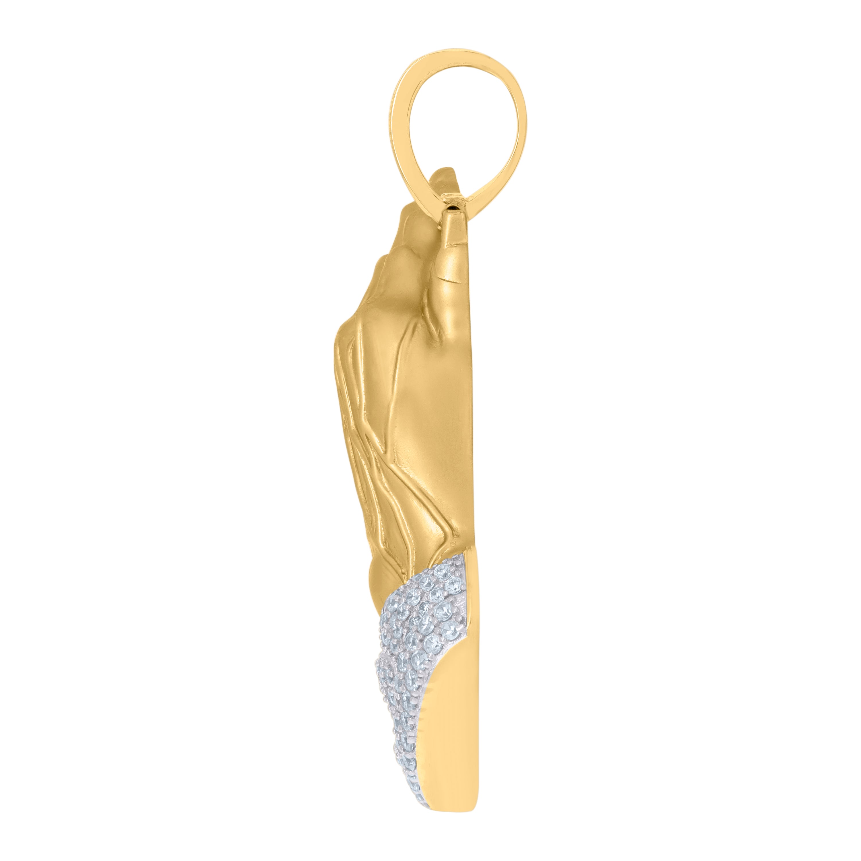 925 Sterling Silver Yellow-Tone Mens Cubic-Zirconia Praying Hands Symbol Religious Charm Pendant