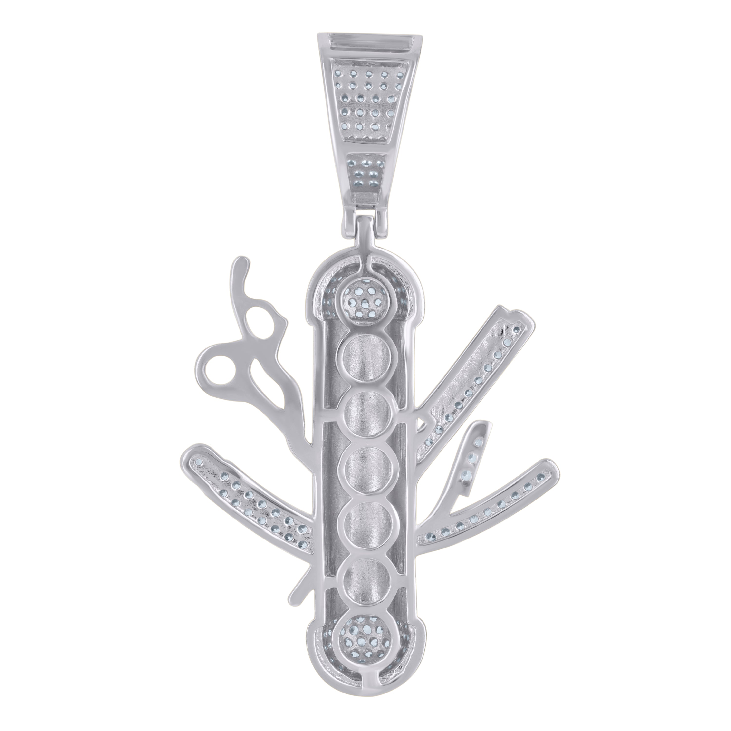 925 Sterling Silver Mens Cubic-Zirconia Barber's Pole Fashion Charm Pendant
