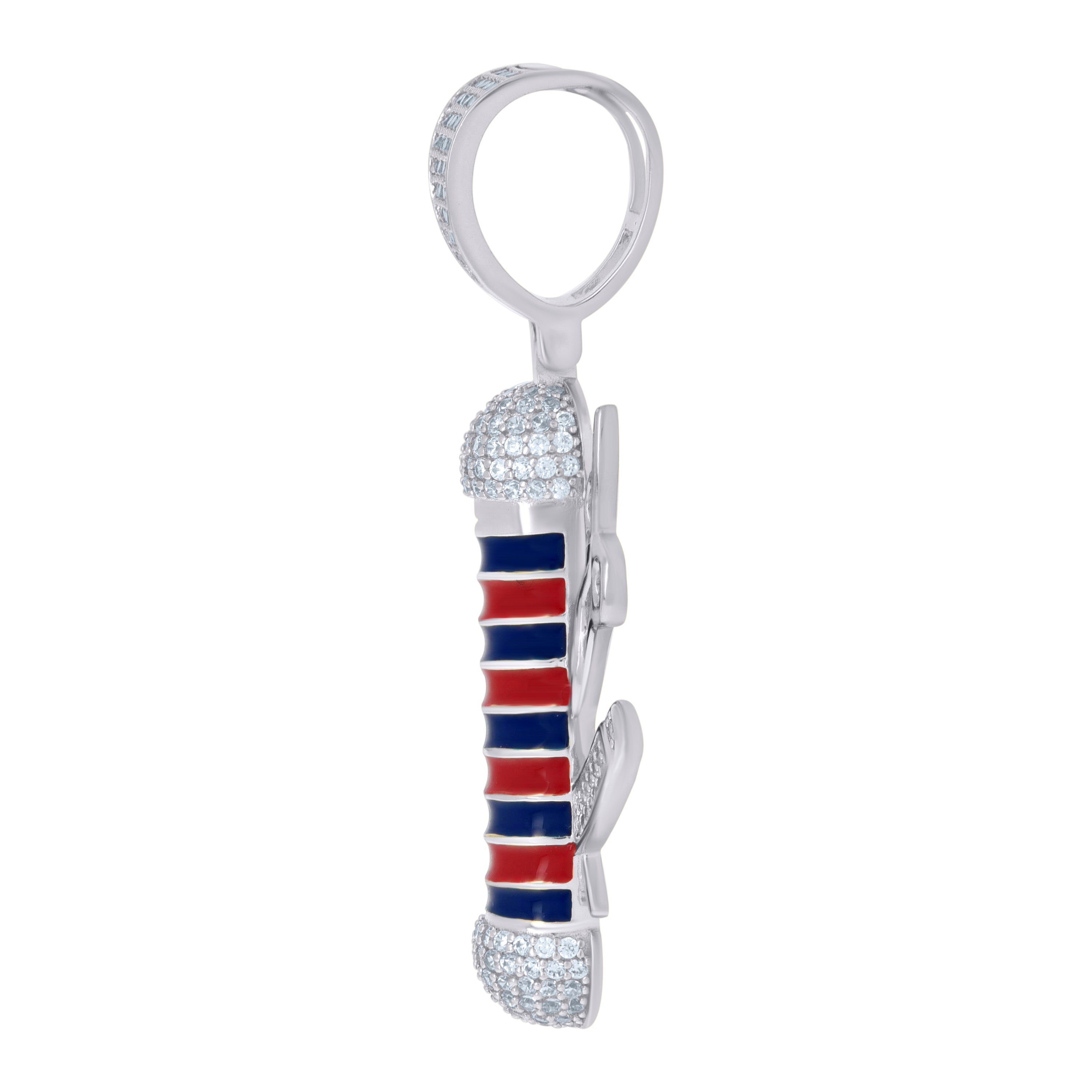 925 Sterling Silver Mens Cubic-Zirconia Barber's Pole Fashion Charm Pendant